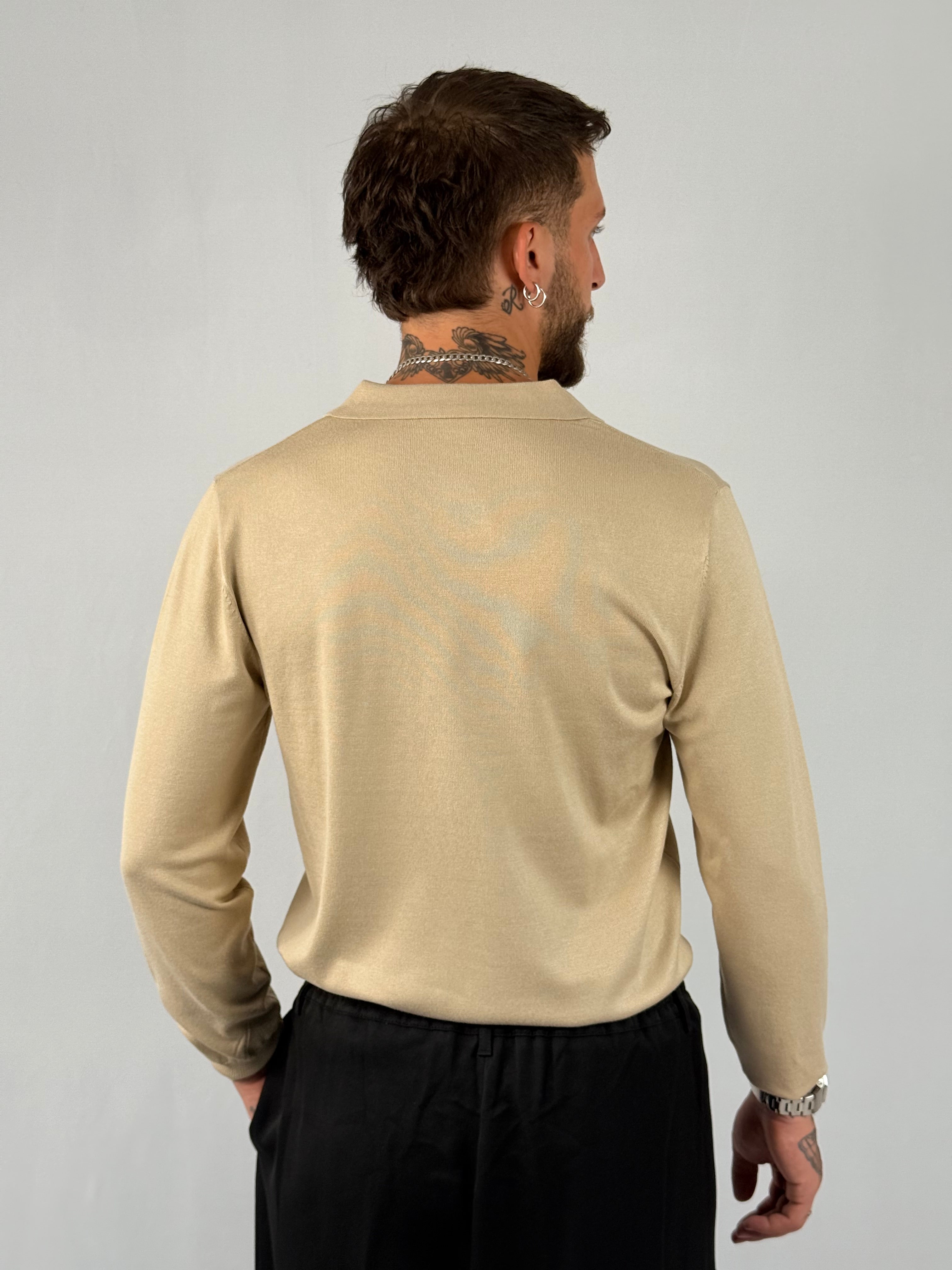 Maglia polo V beige