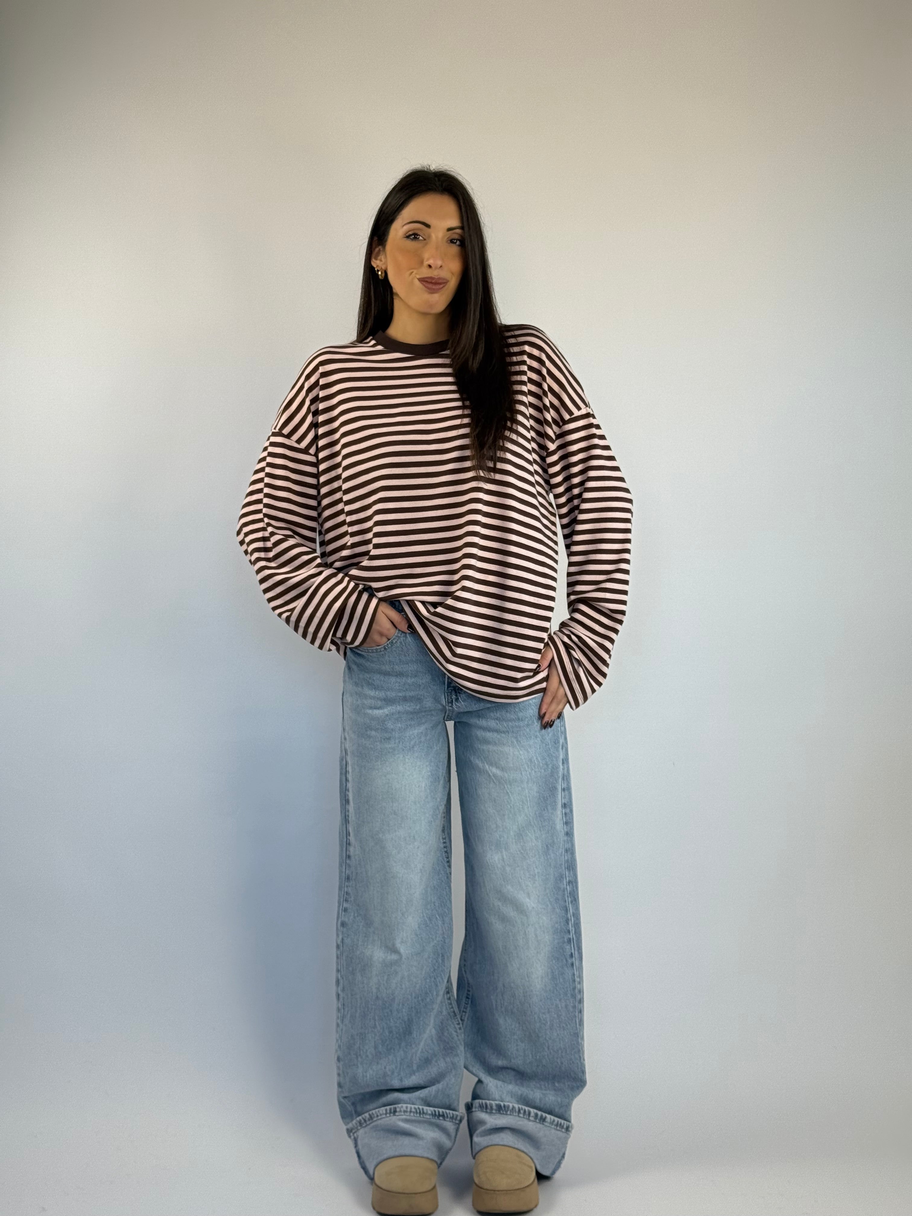 Maglia a righe maniche lunghe