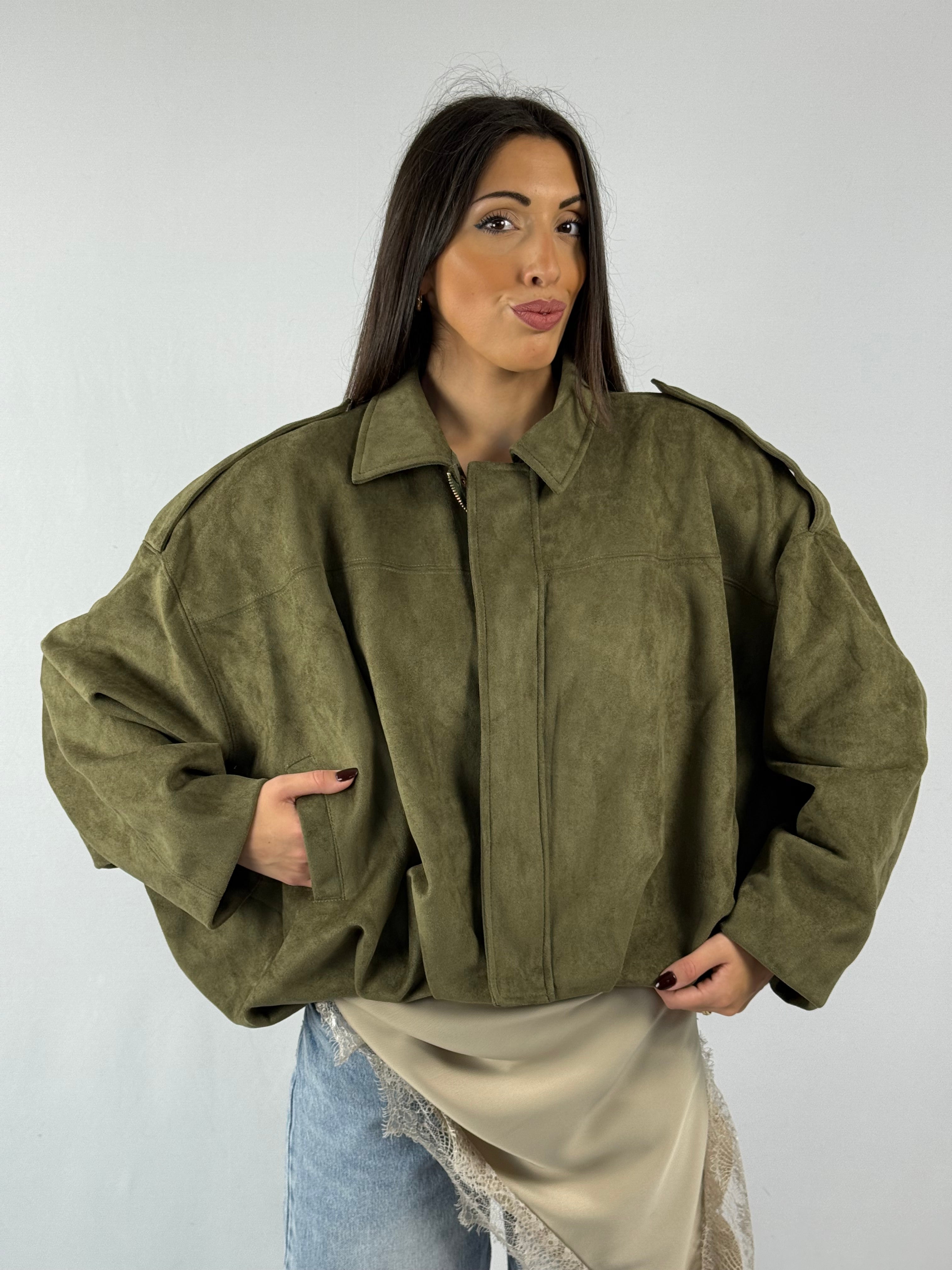 Bomber in suede verde