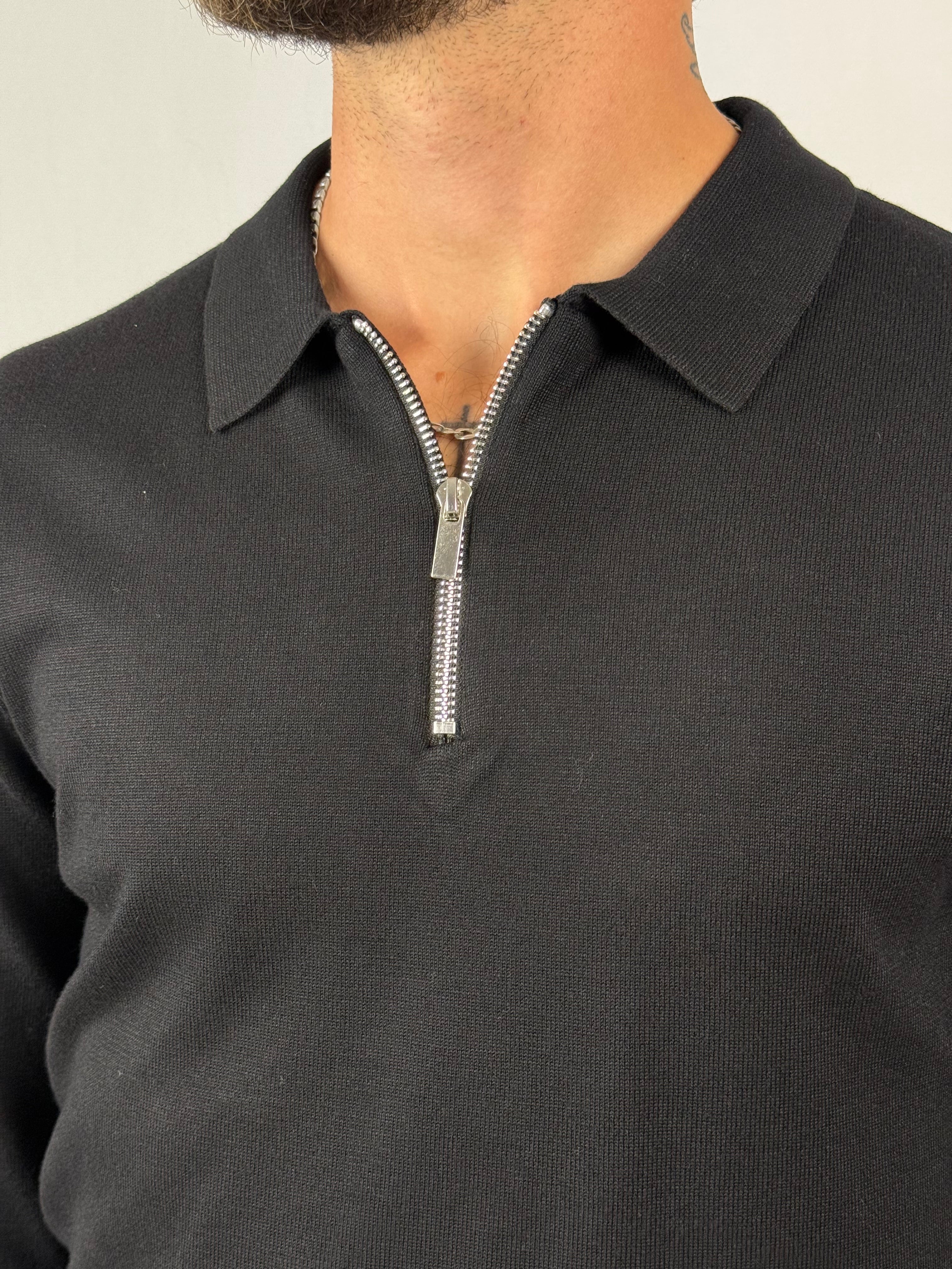 Maglia polo zip nera