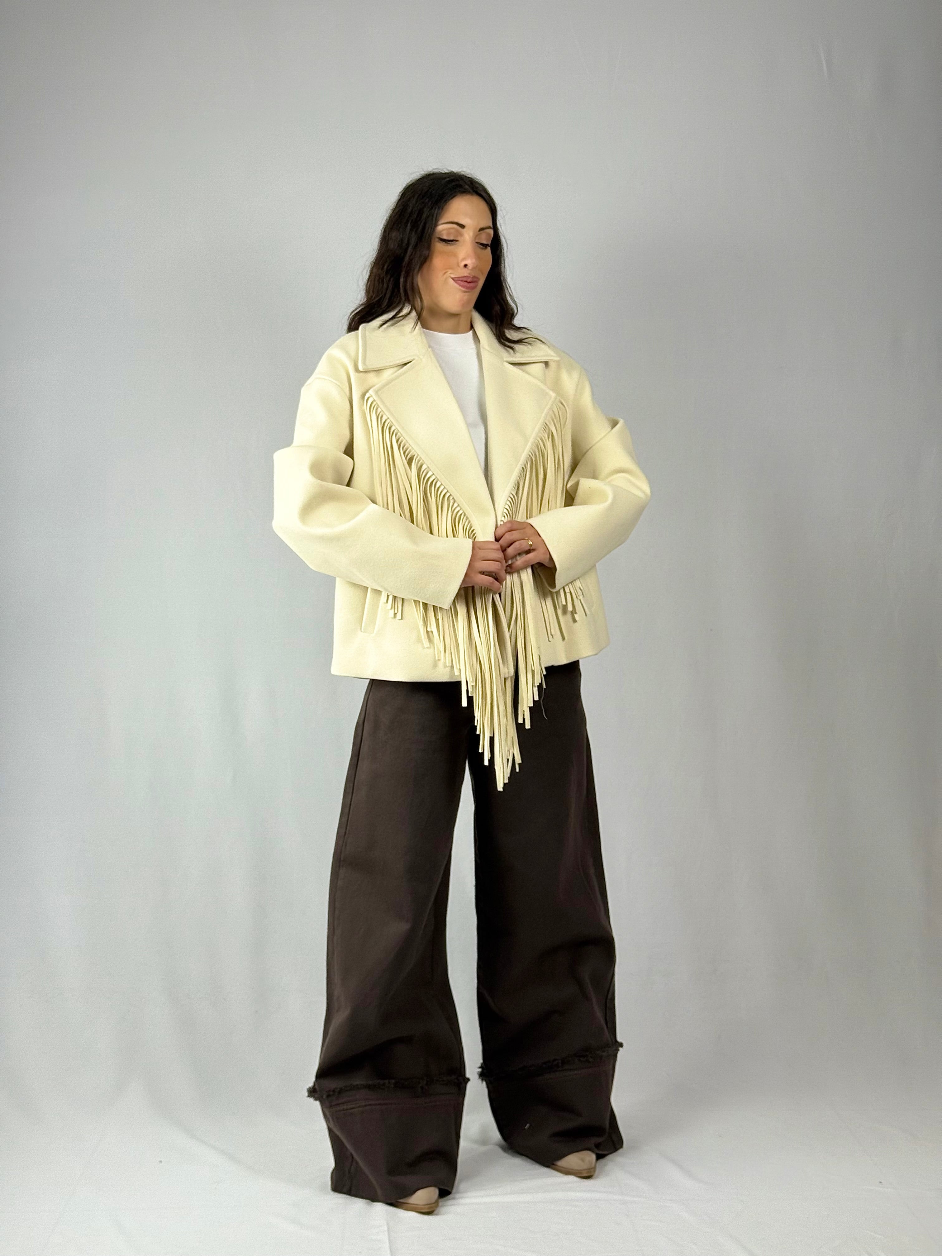 Cappotto corto frange panna Lumina
