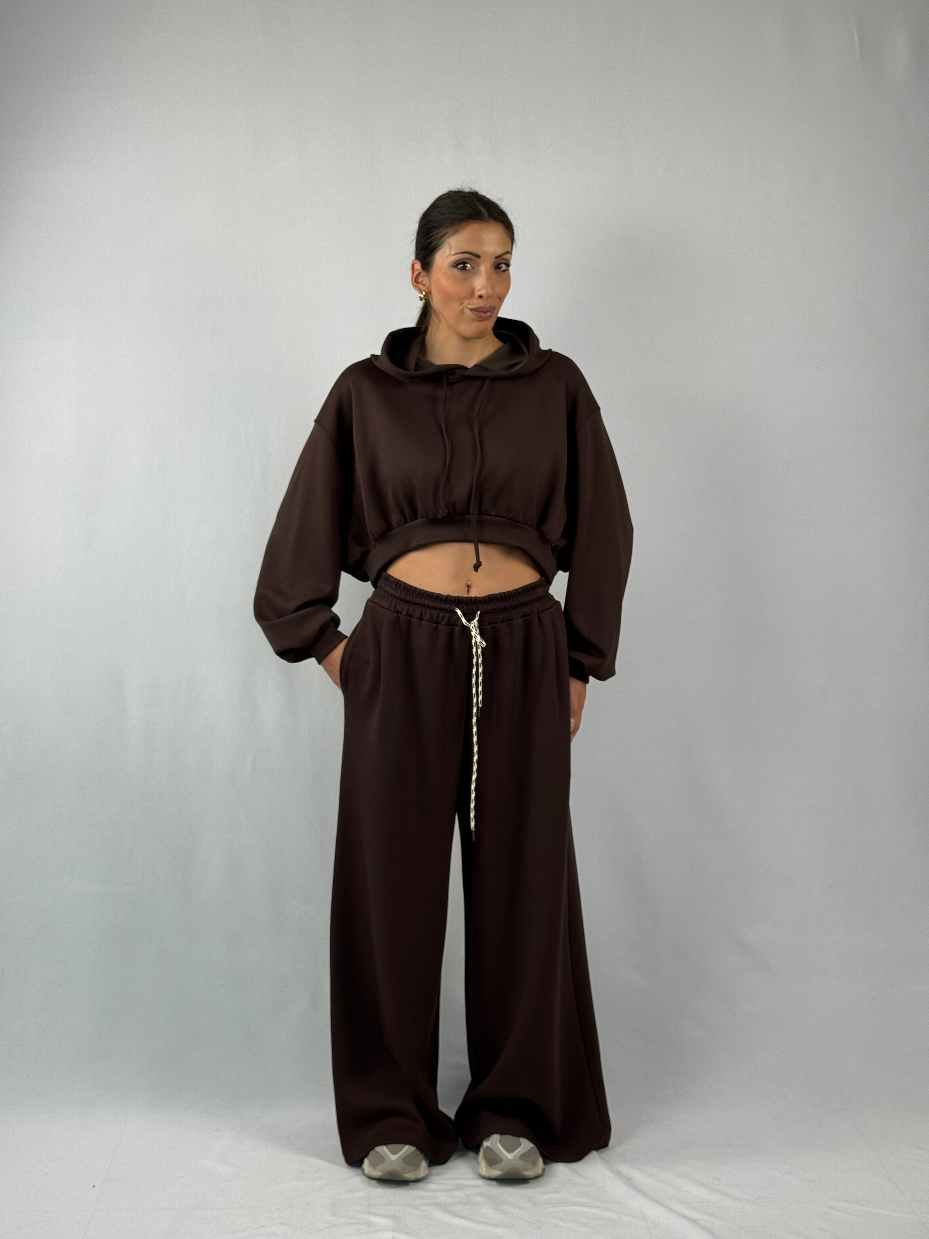 Felpa Crop cappuccio marrone Lumina