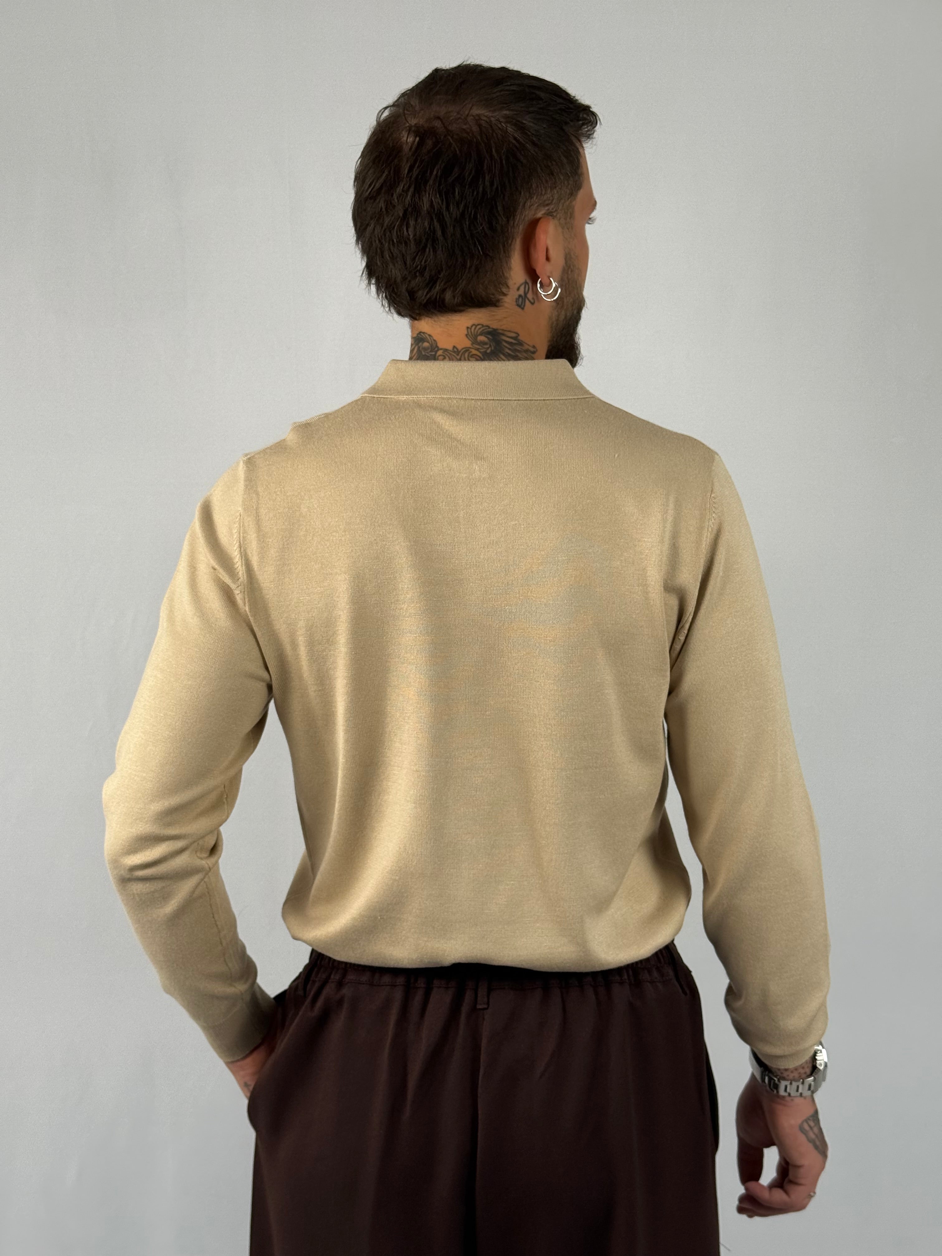 Maglia polo zip beige