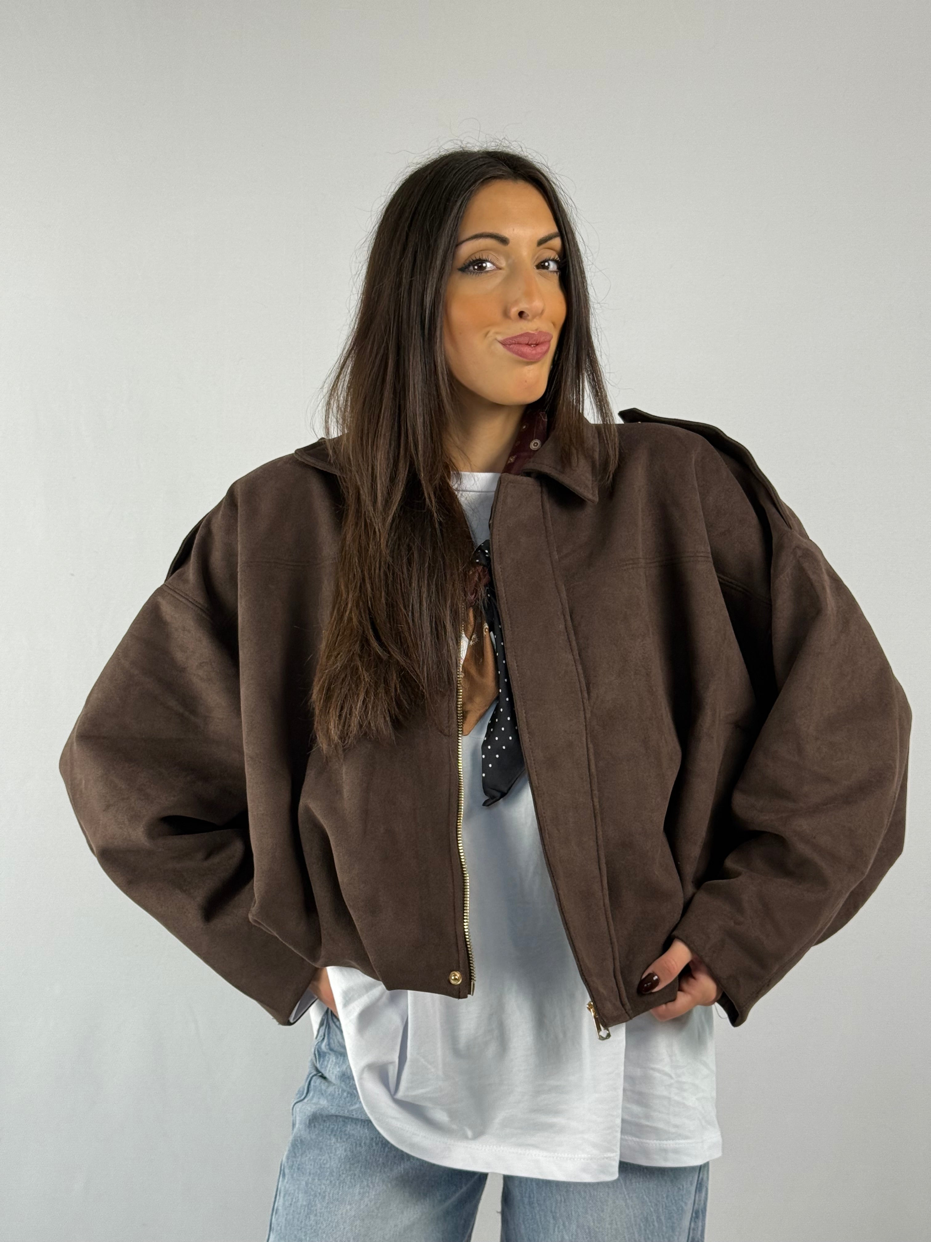 Bomber in suede marrone