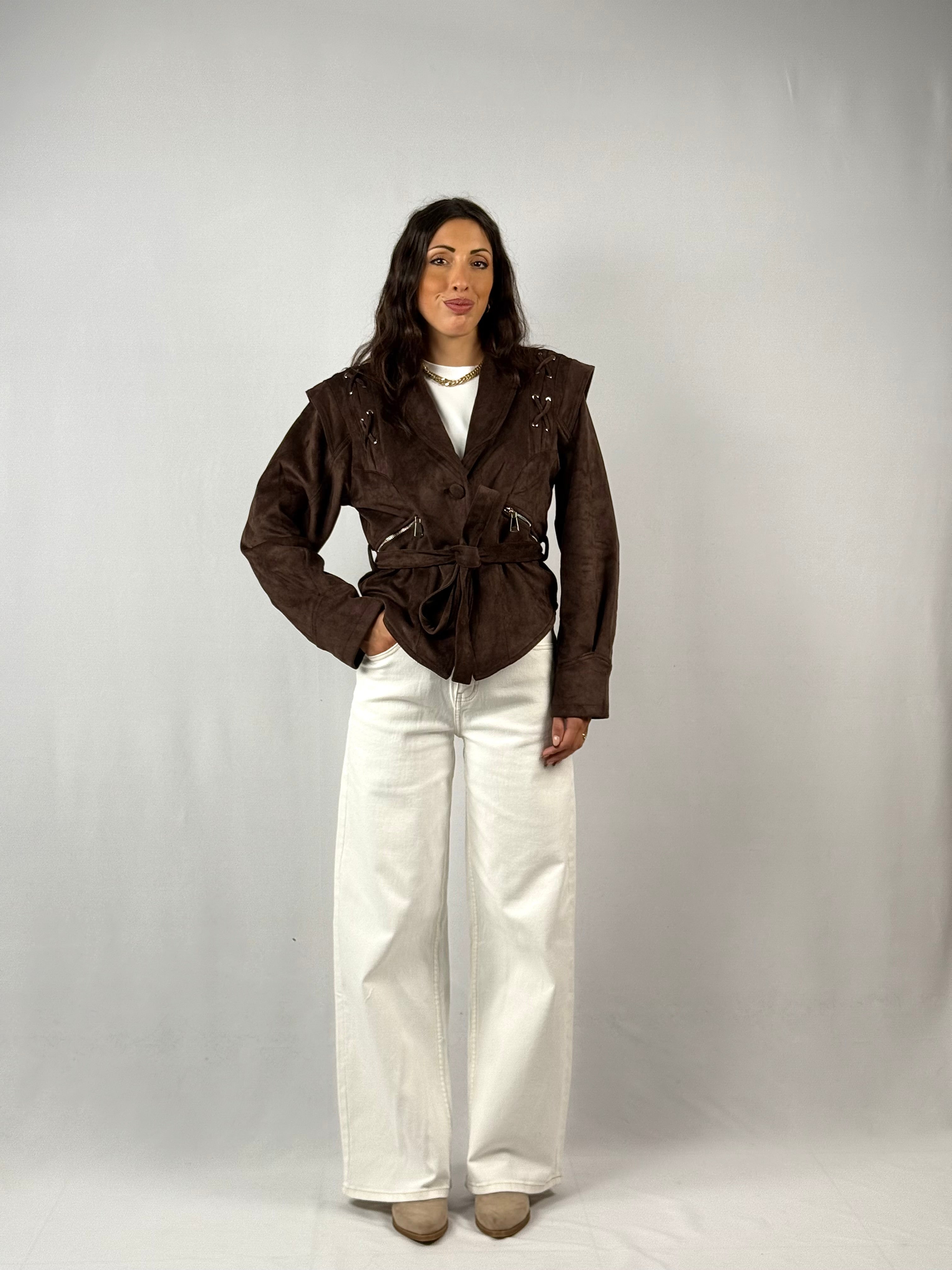 Giacca in suede marrone