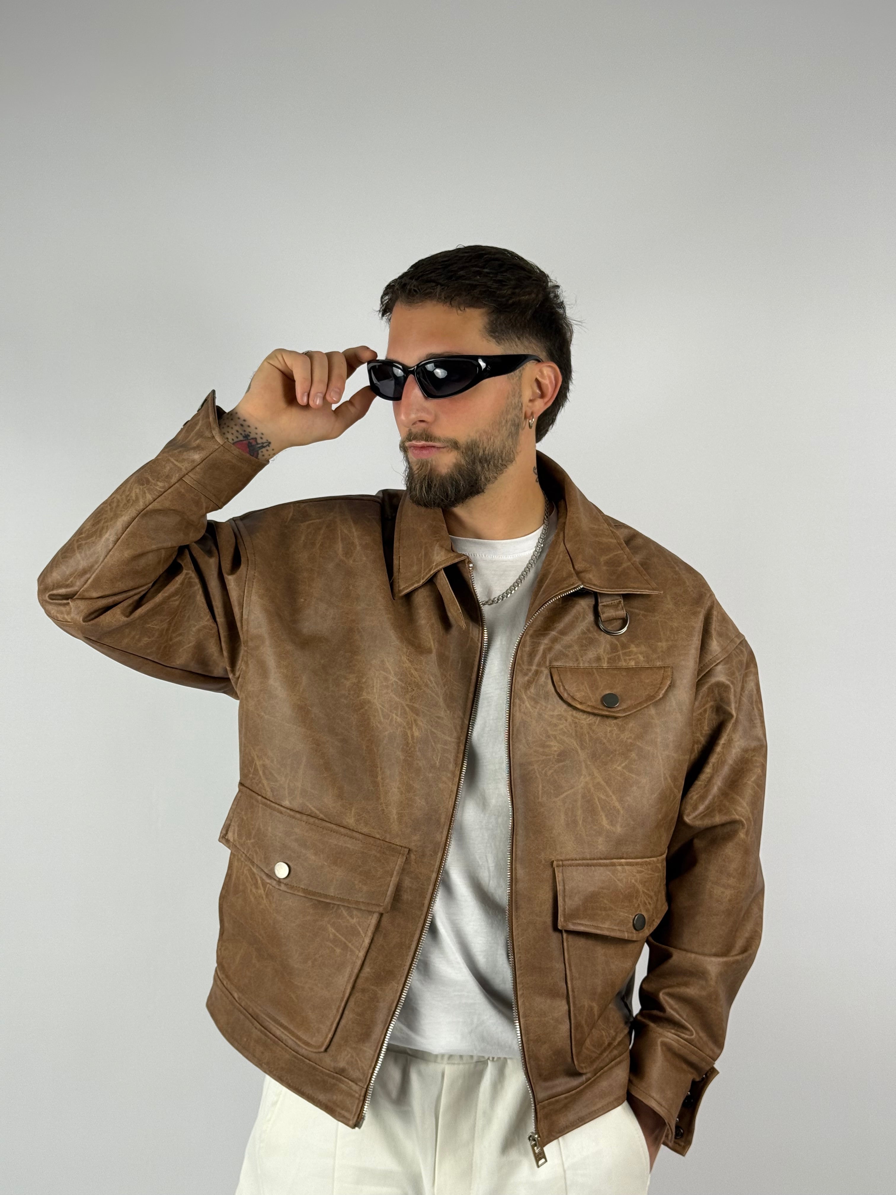 Jacket “Depp” crop cuoio chiaro