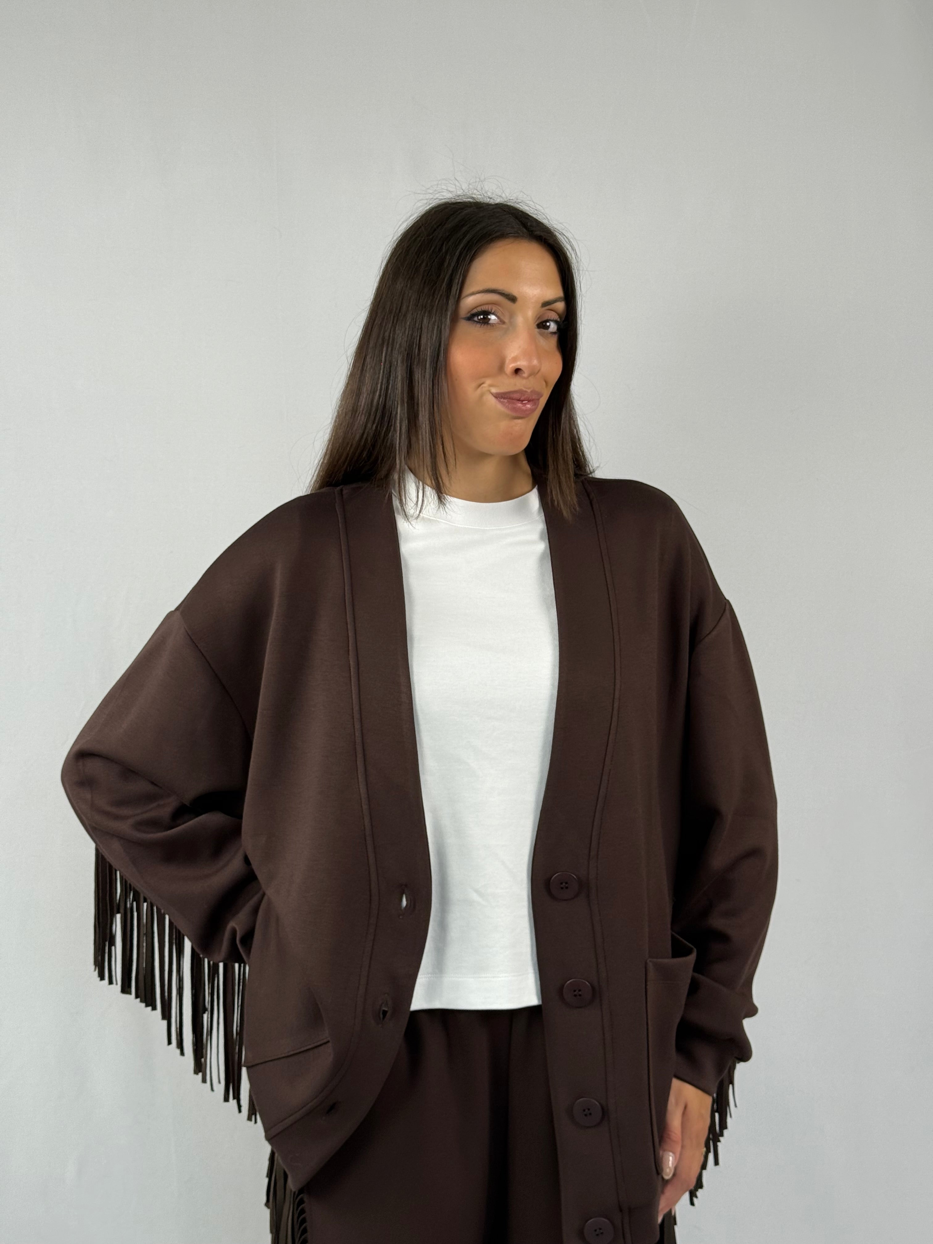 Cardigan frange marrone Lumina
