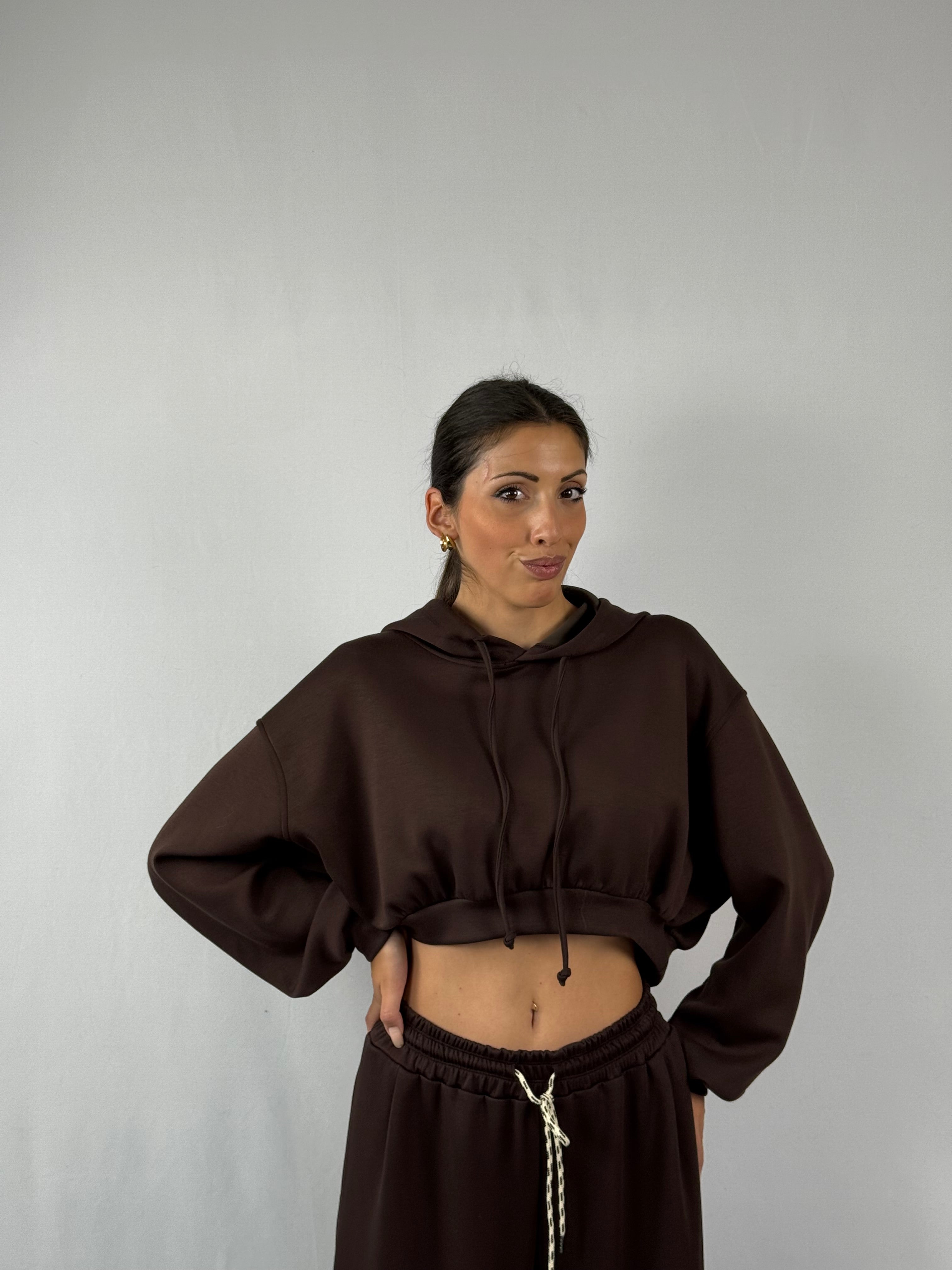 Felpa Crop cappuccio marrone Lumina