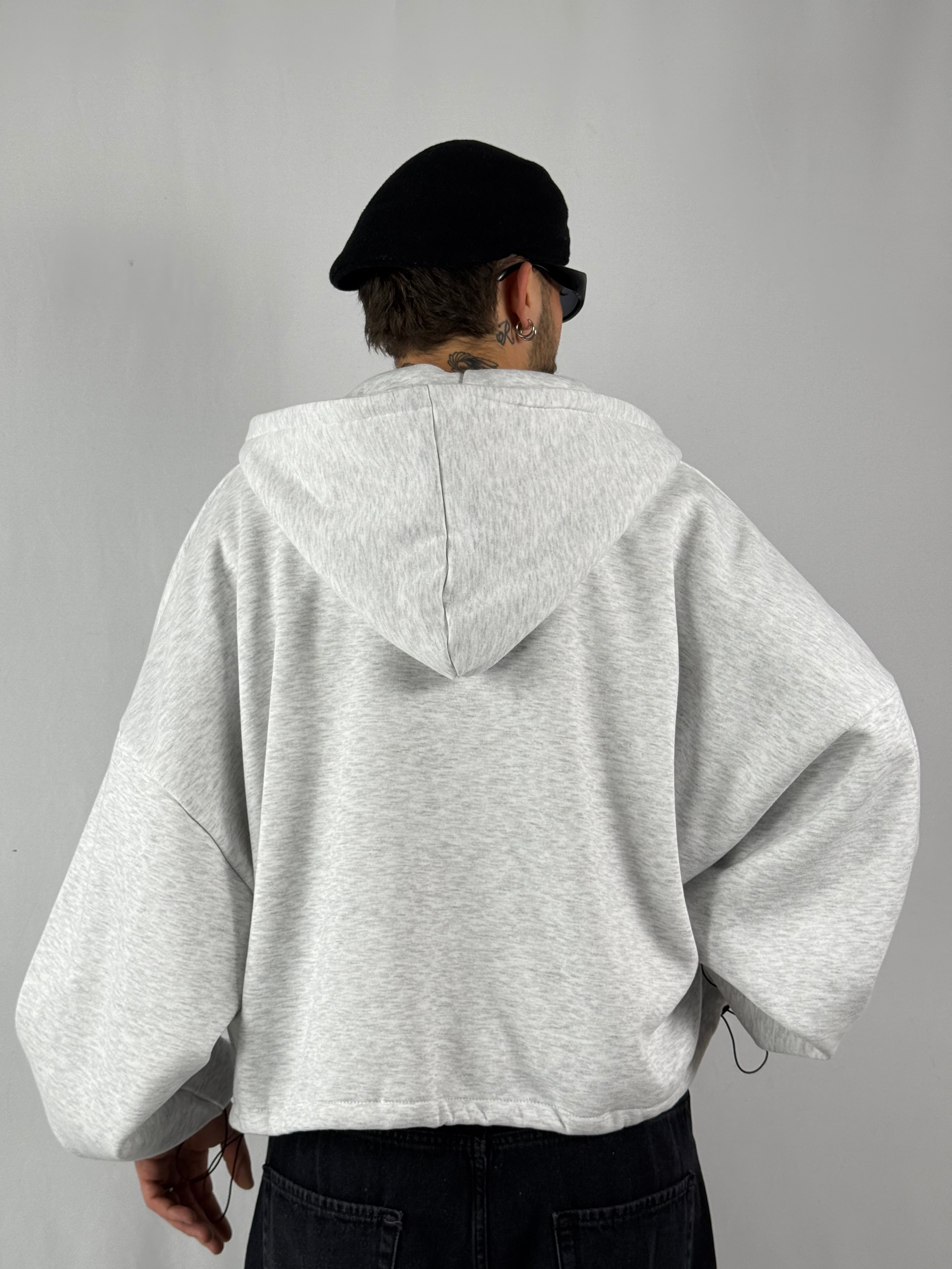 Felpa “best hoodie” crop zip grigio