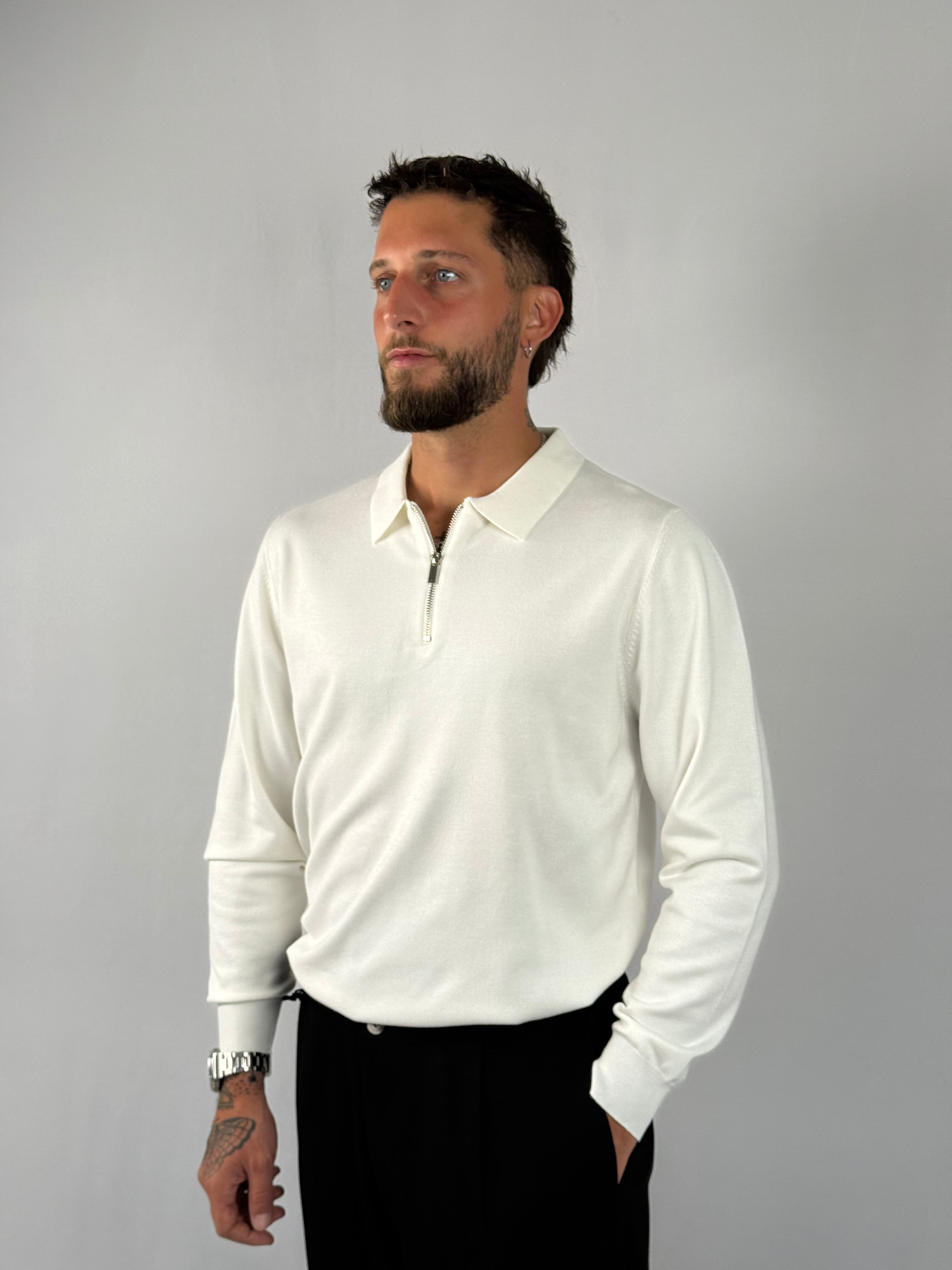 Maglia polo zip bianca