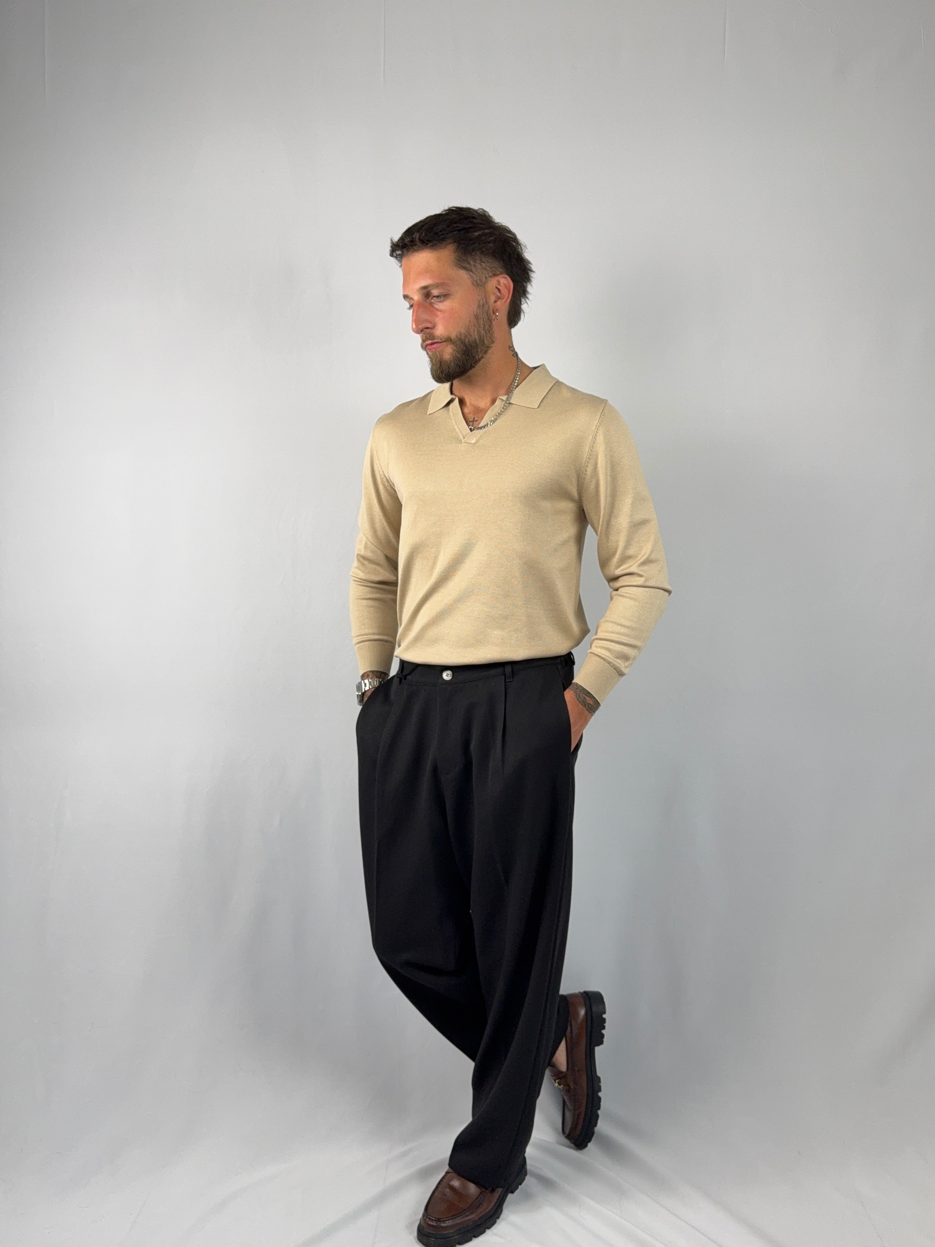 Maglia polo V beige