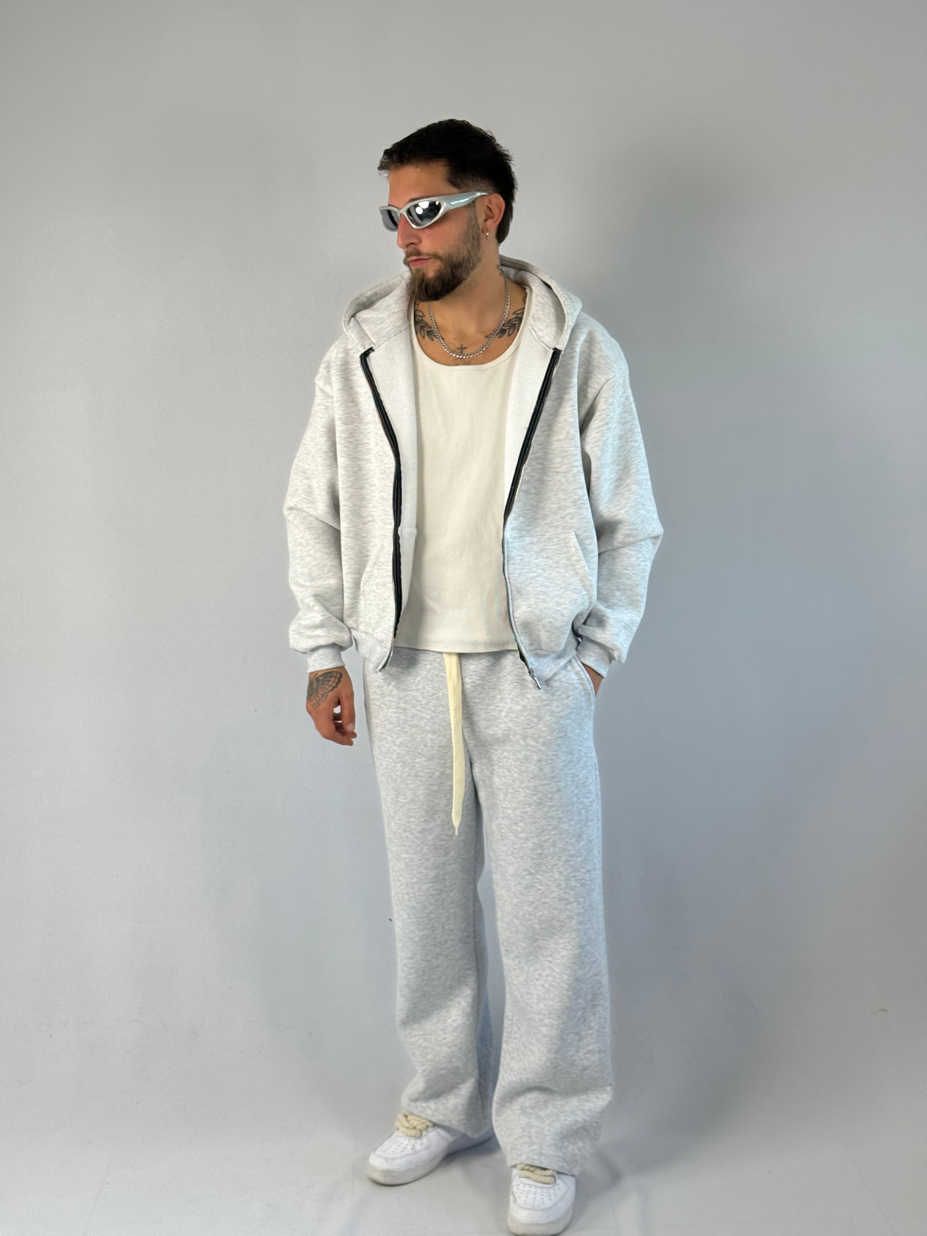 Felpa boxy zip grigio chiaro