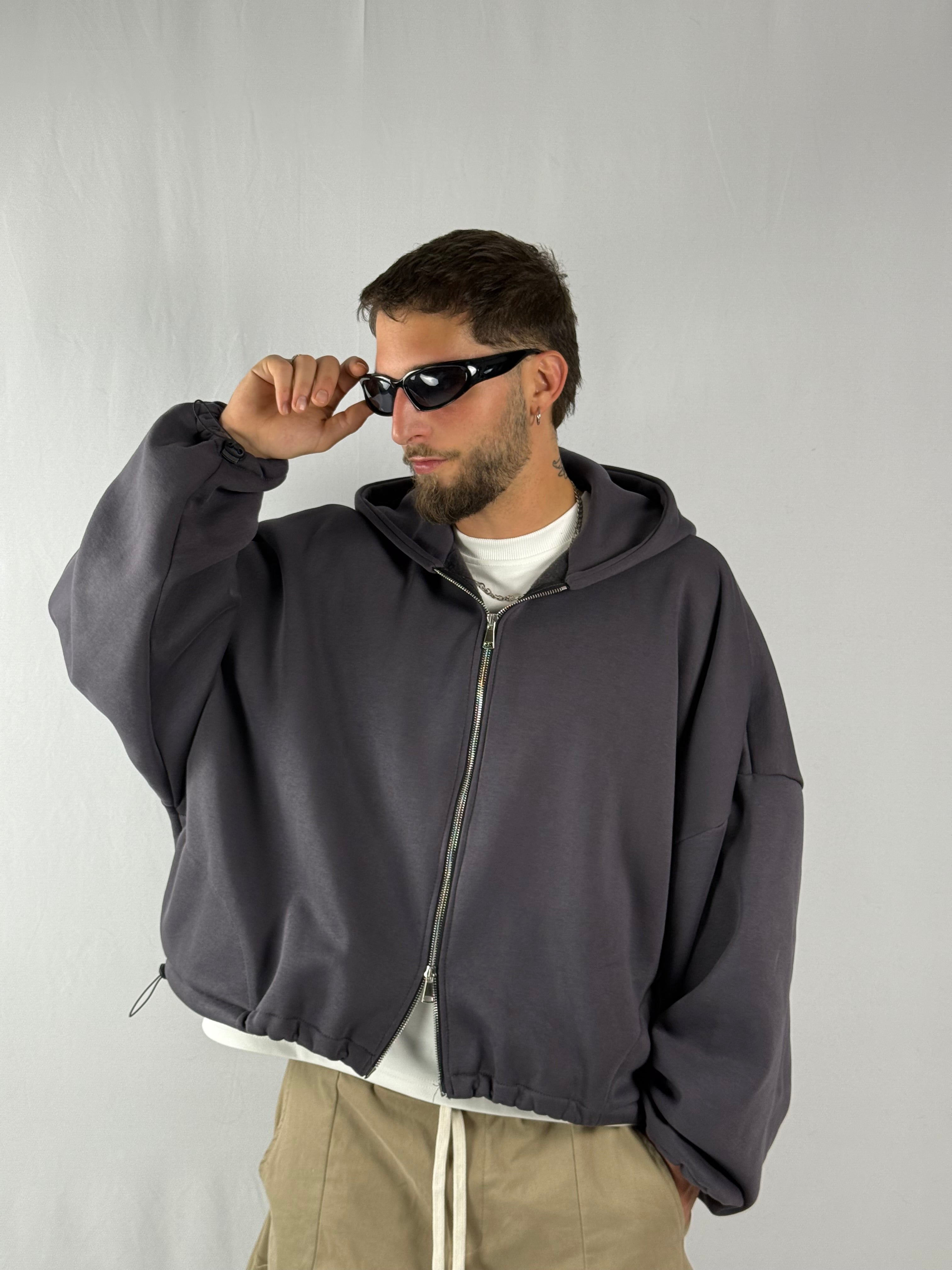 Felpa “best hoodie” crop zip piombo