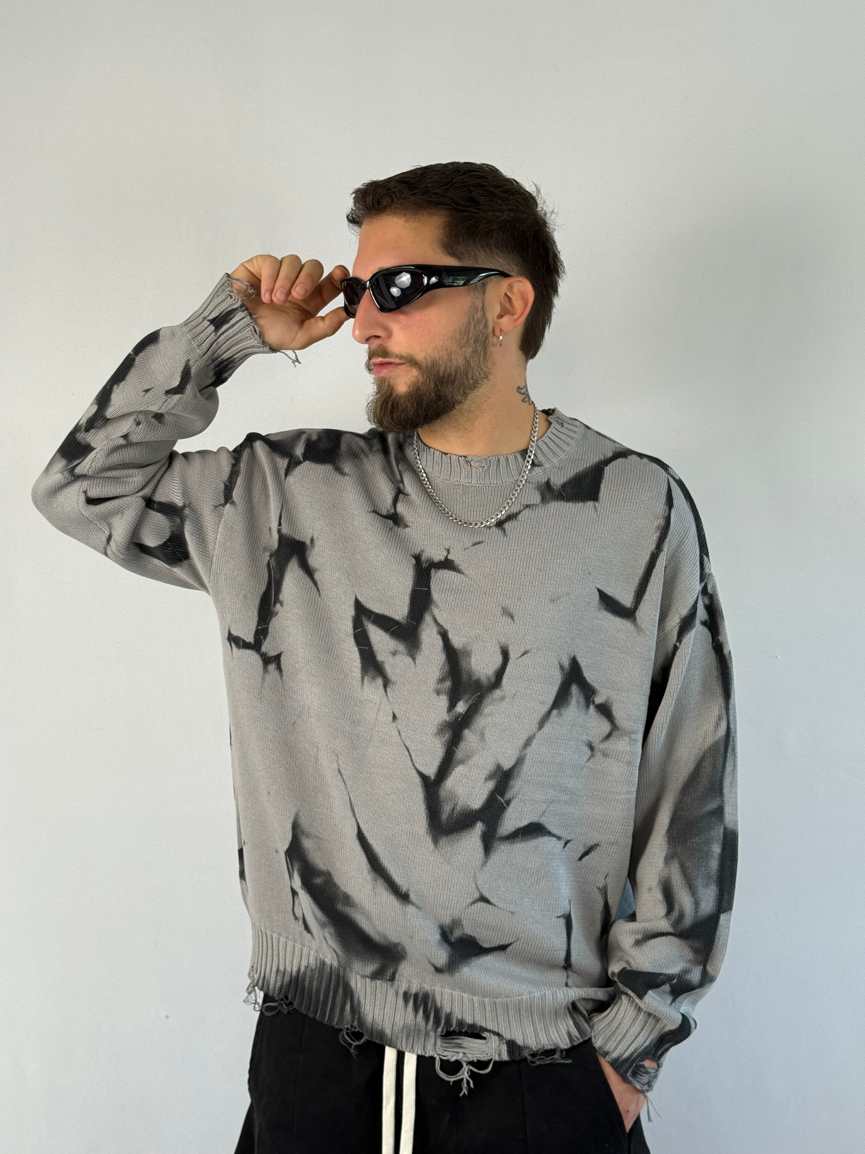 Maglione oversize tie-dye grigio/nero