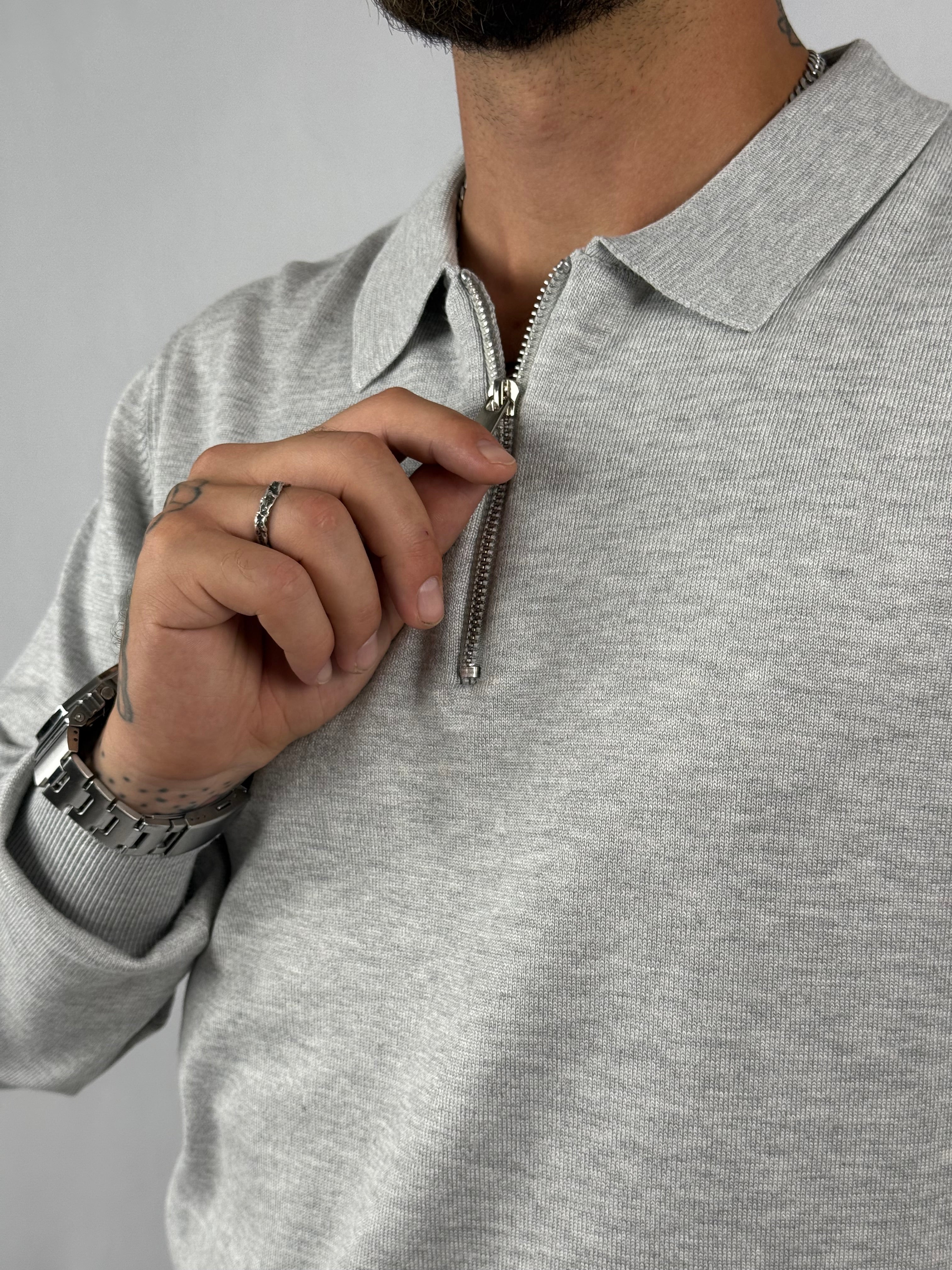 Maglia polo zip grigia