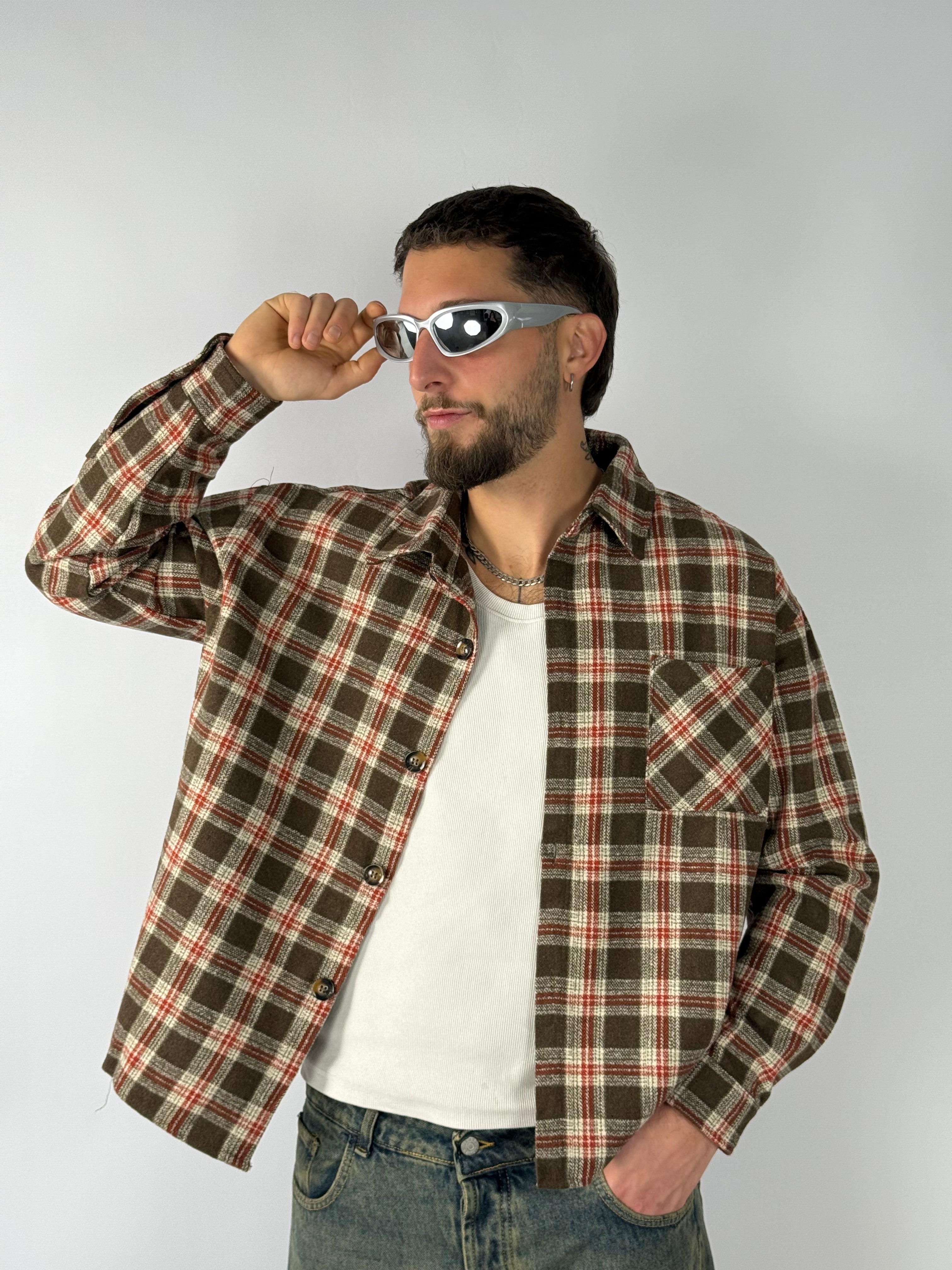 Camicia boxy quadri marrone