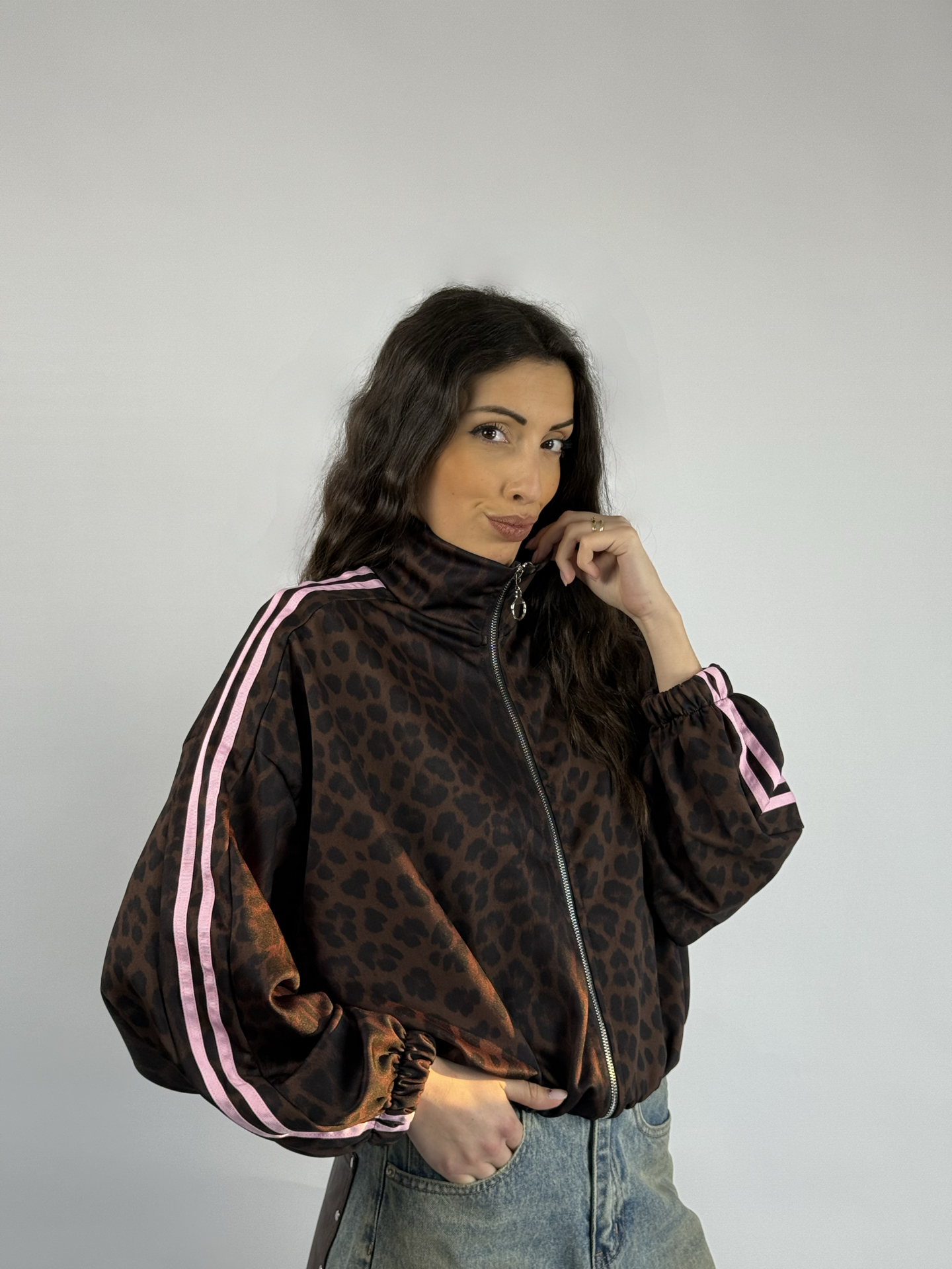 Felpa leopardata zip