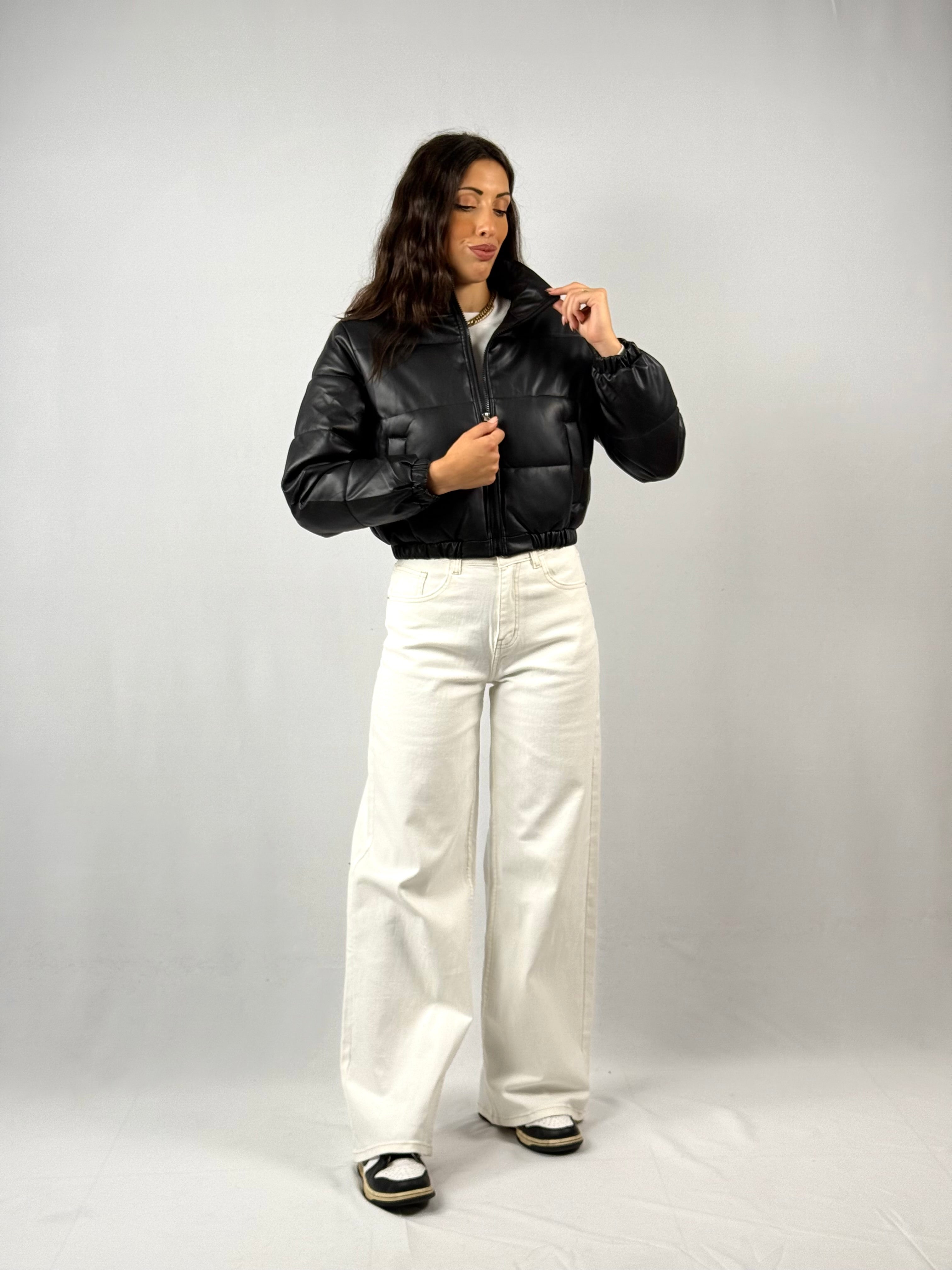 Bomber ecopelle crop nero