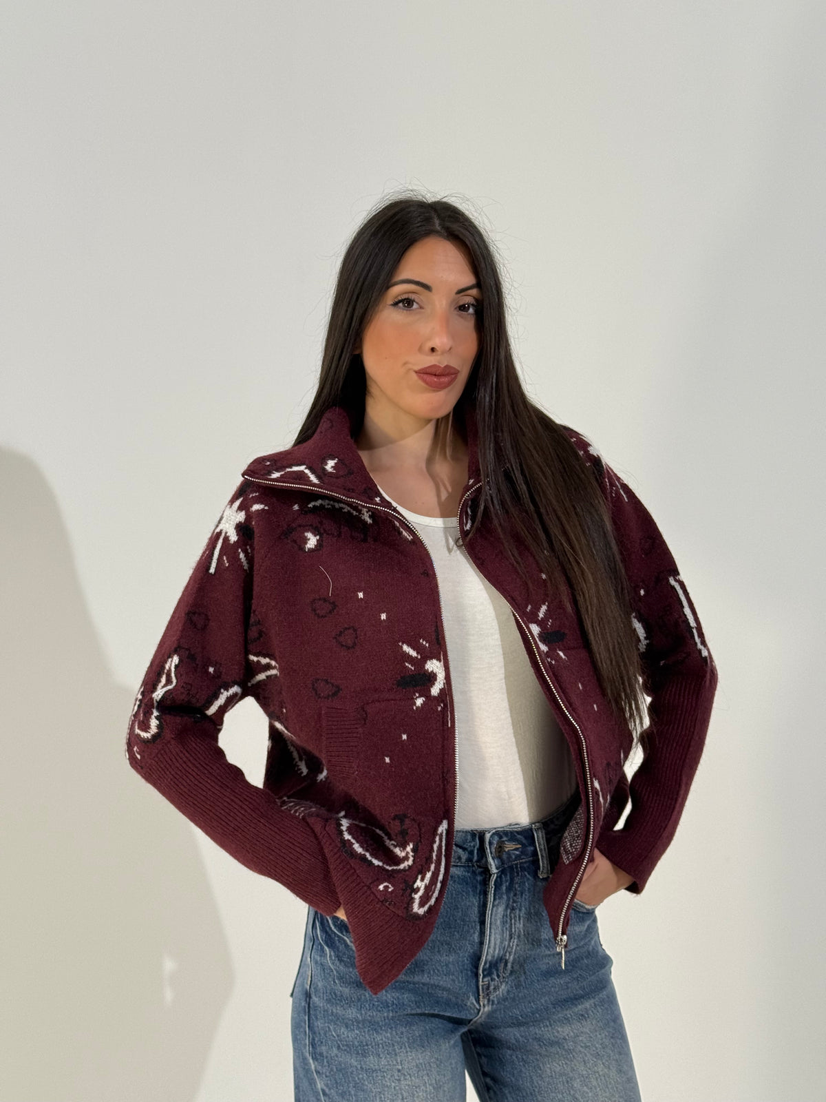 Maglione bandana zip