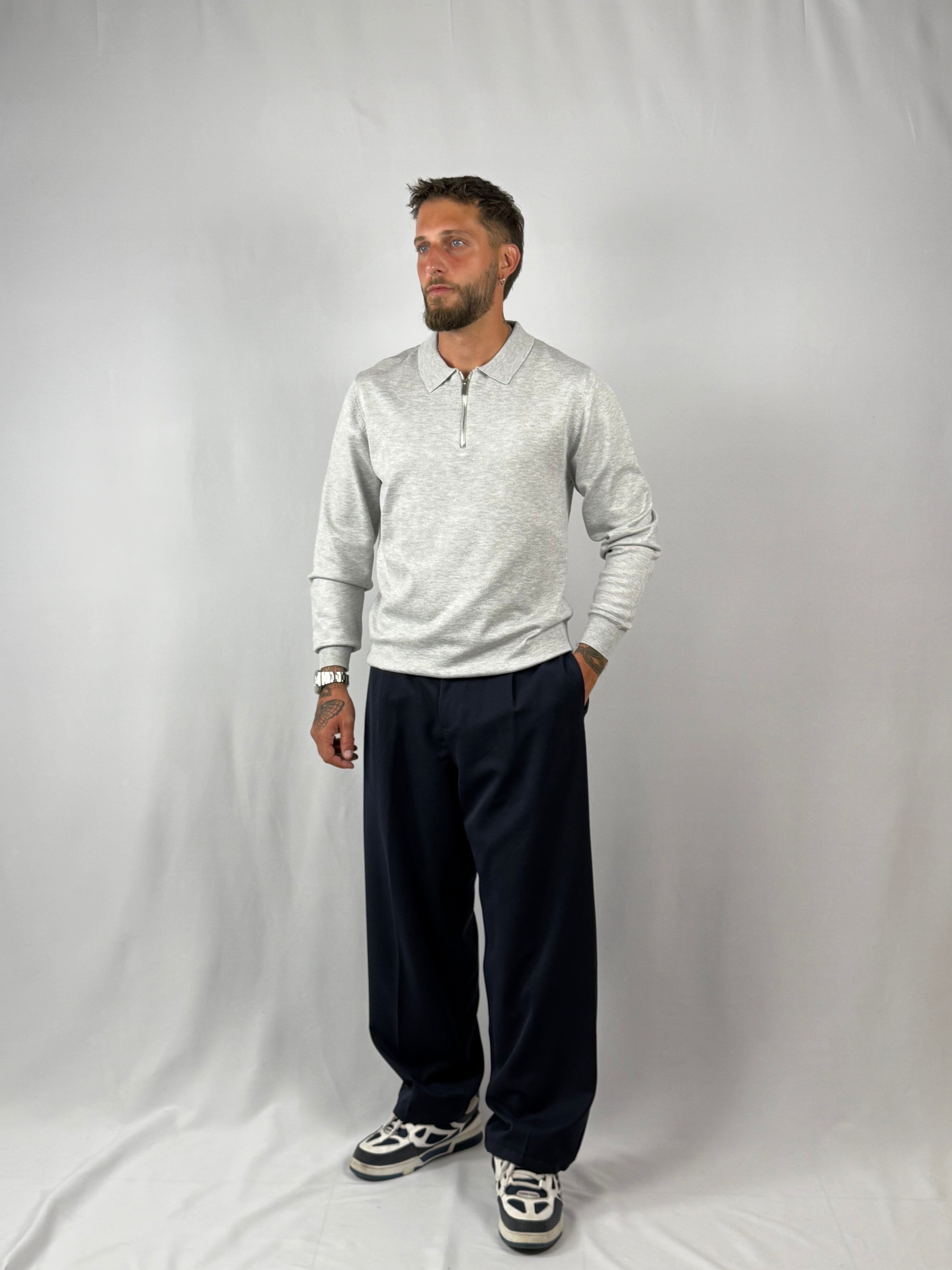 Maglia polo zip grigia