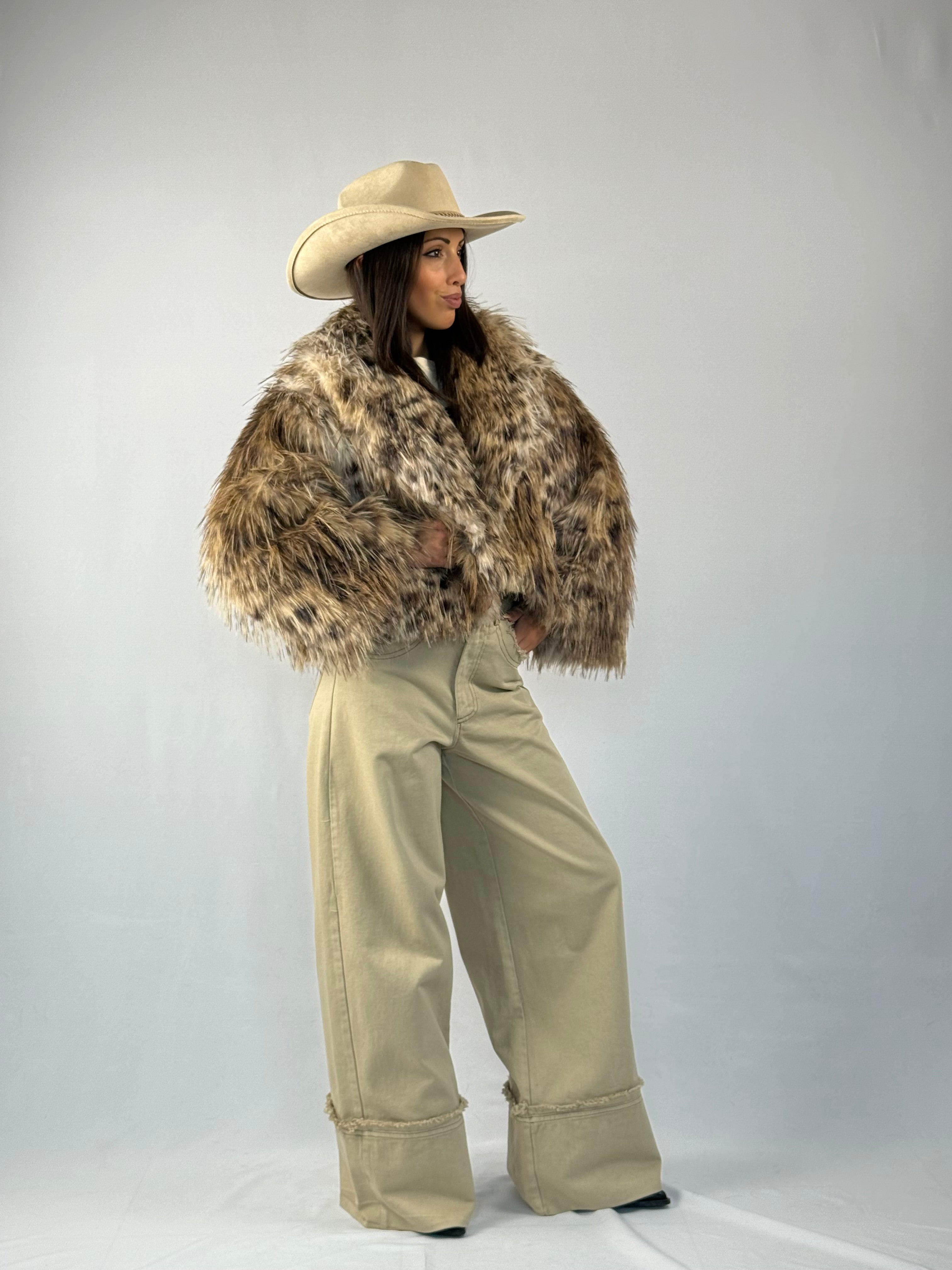 Jeans palazzo risvolto Lumina beige