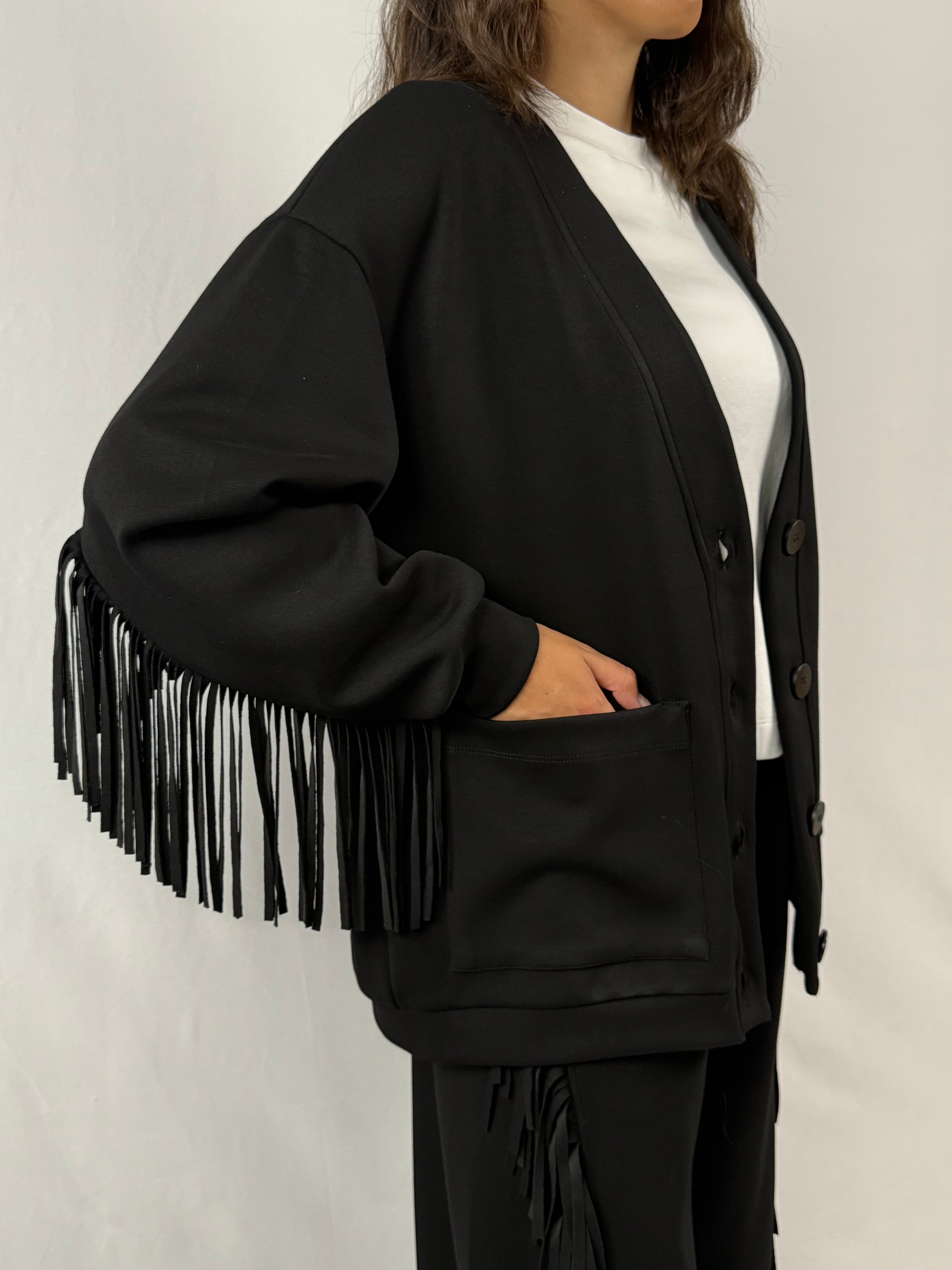 Cardigan frange Lumina nero