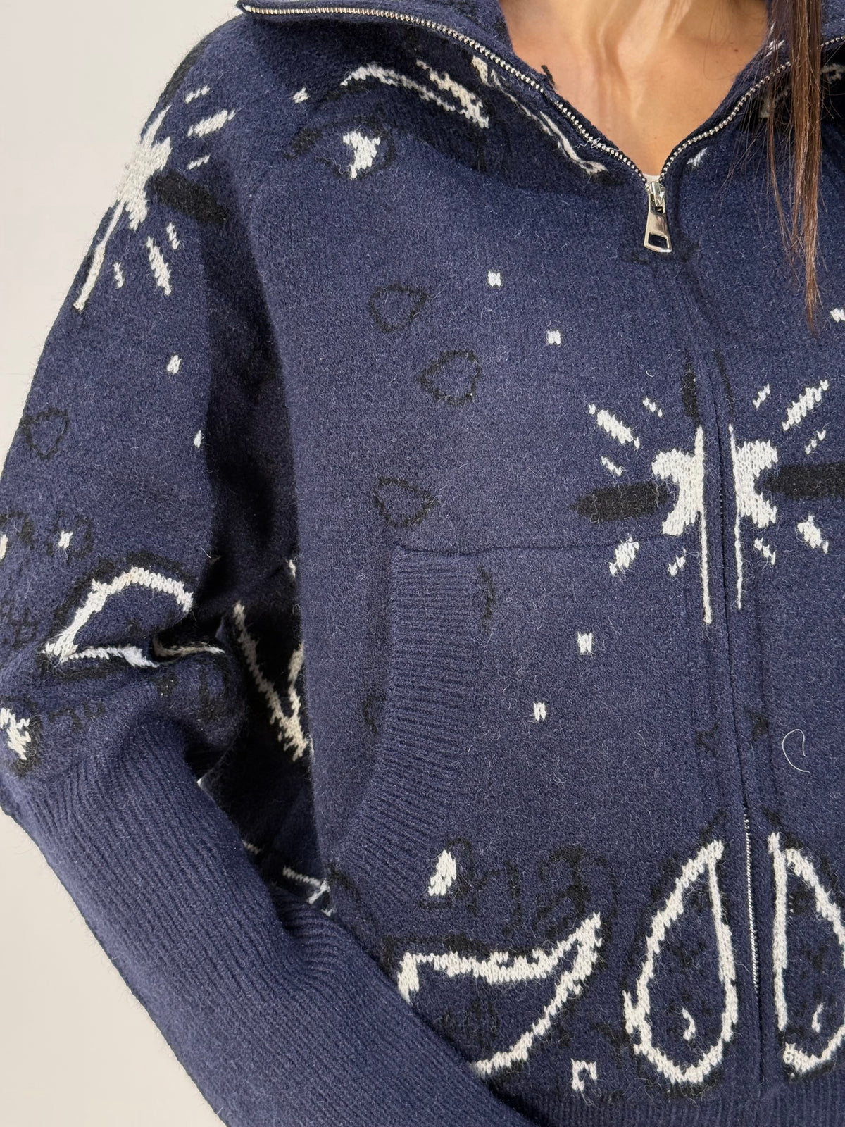 Maglione bandana zip