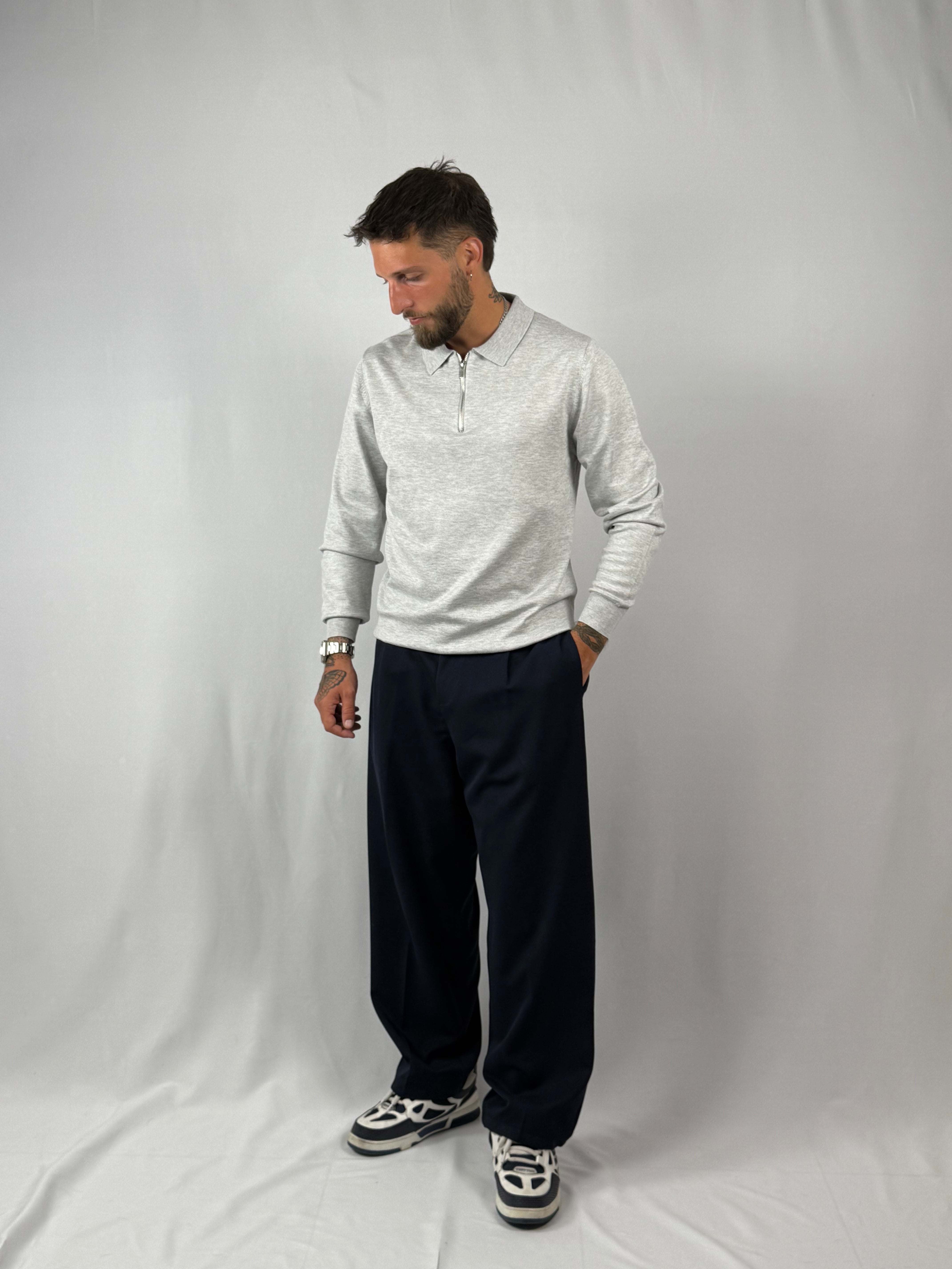 Maglia polo zip grigia