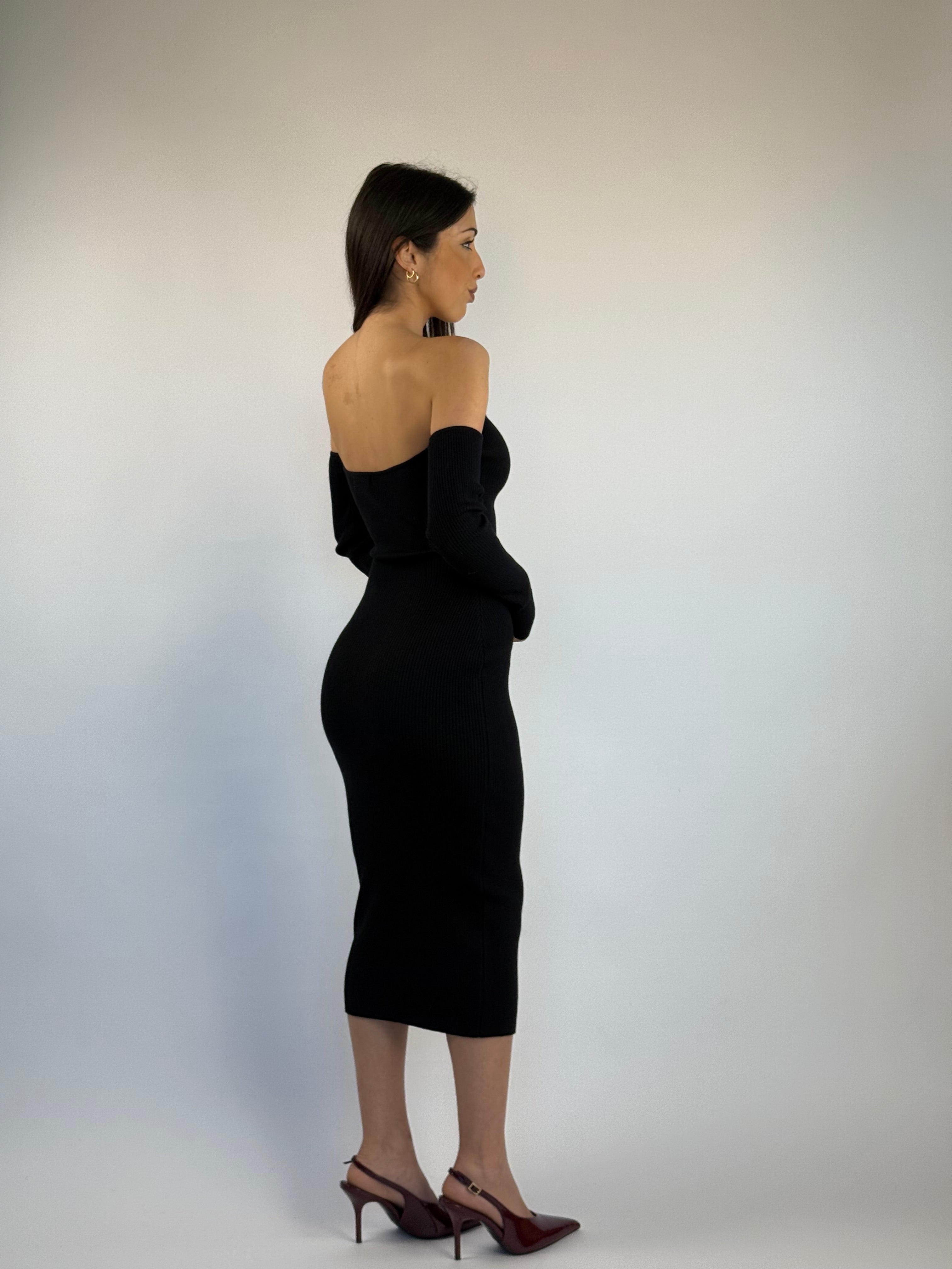 Abito lungo in maglia con manica a guanto