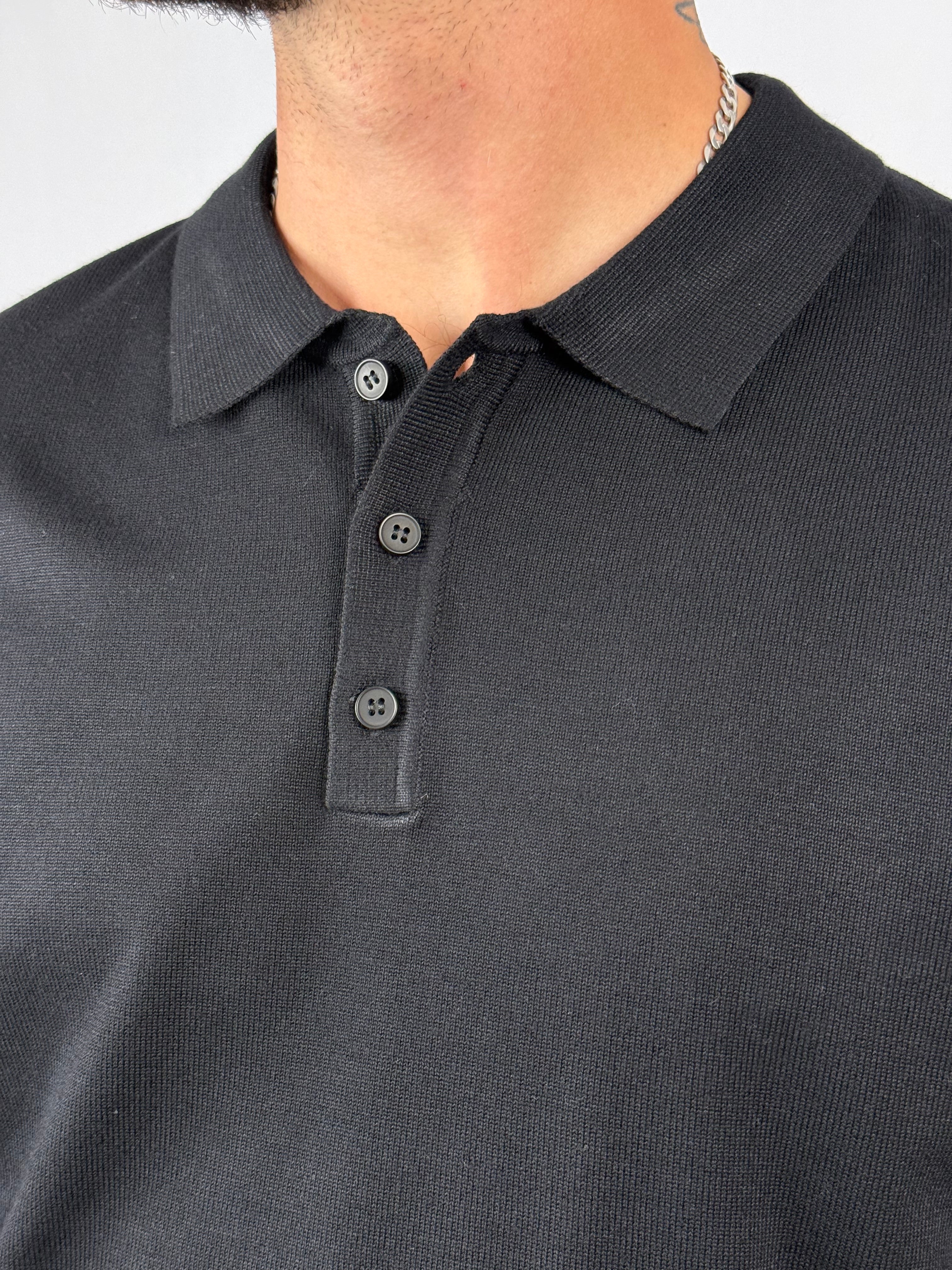 Maglia polo bottoni nera
