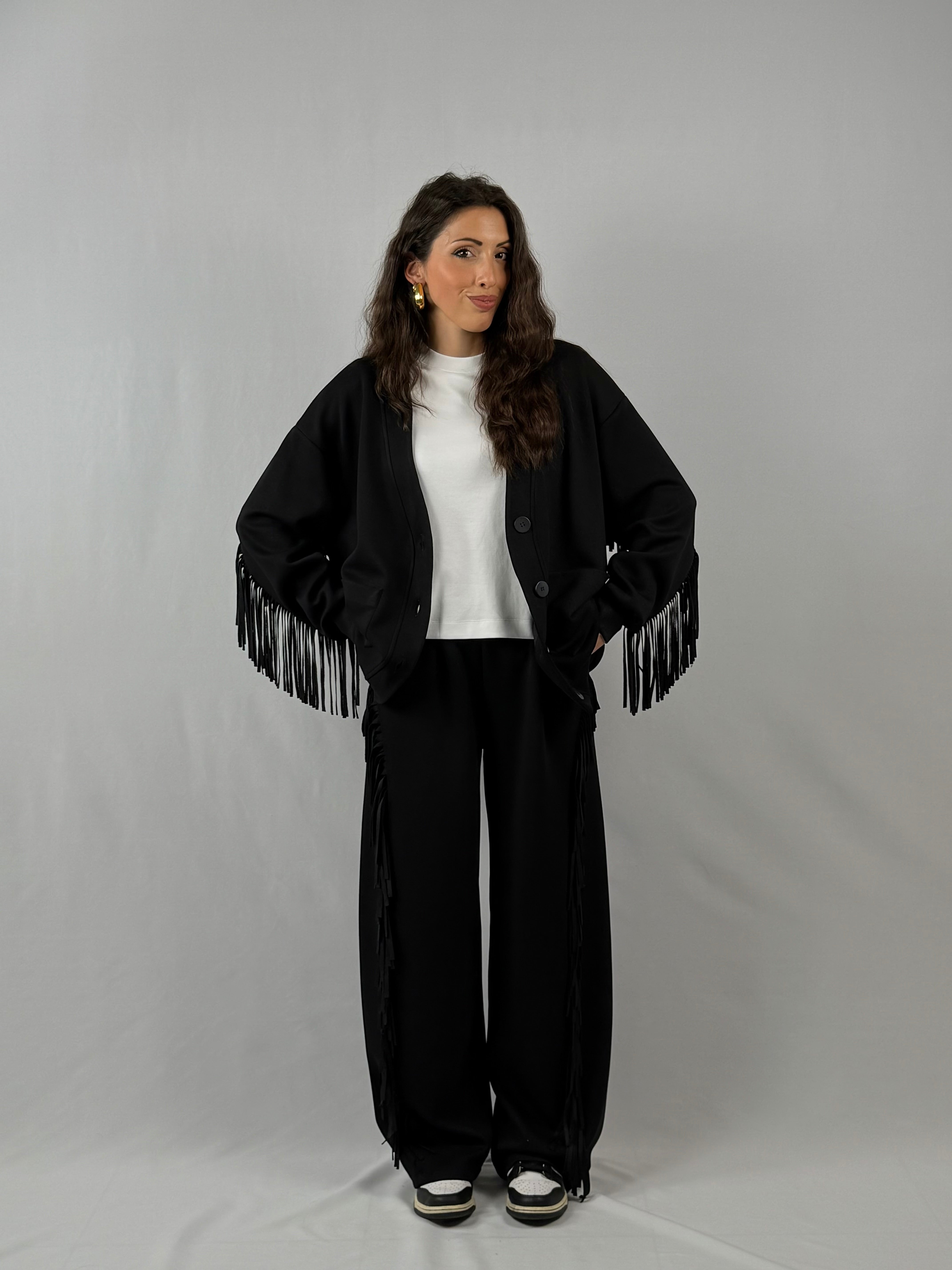 Cardigan frange Lumina nero