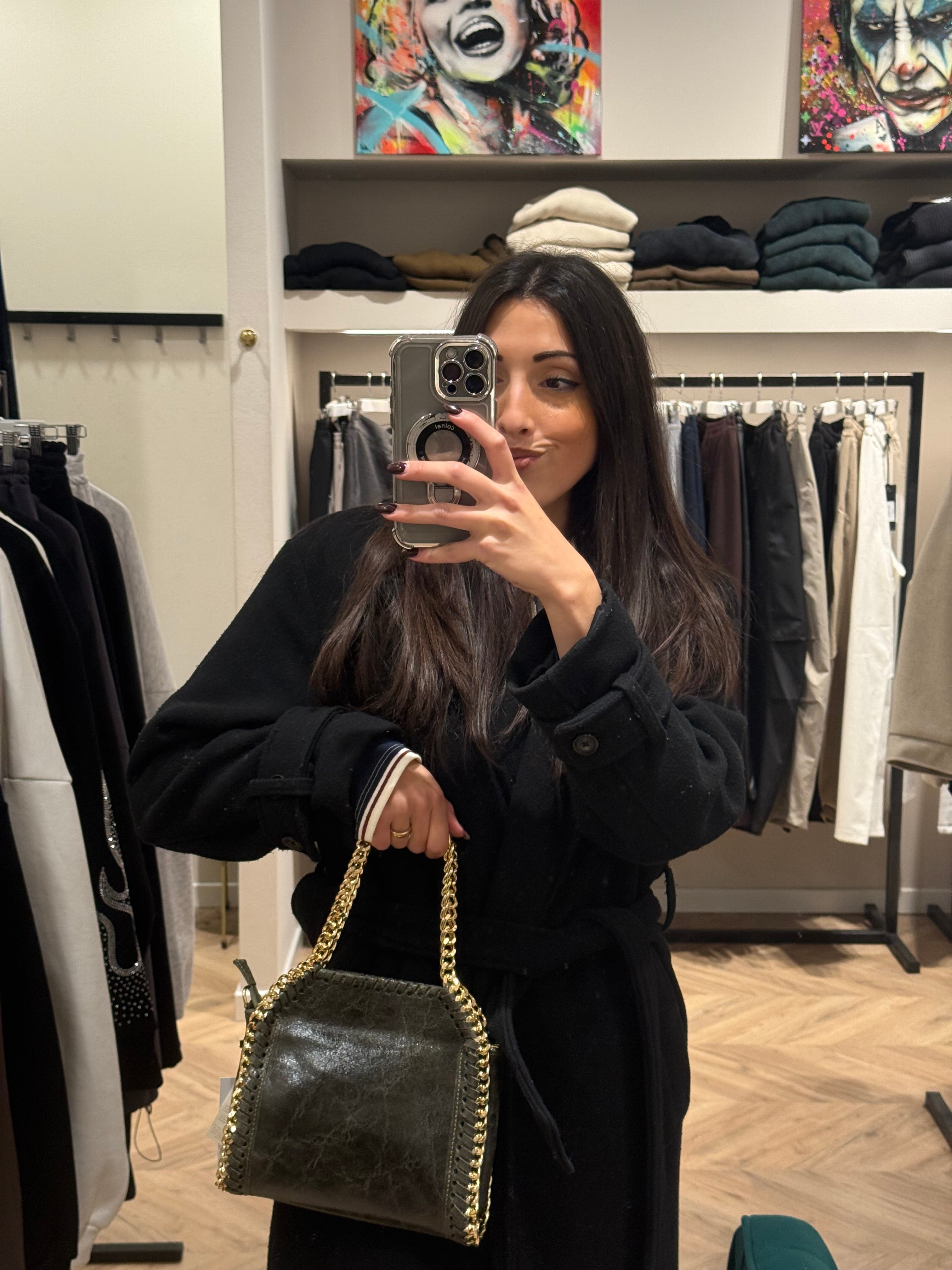 Borsa catena in pelle verde