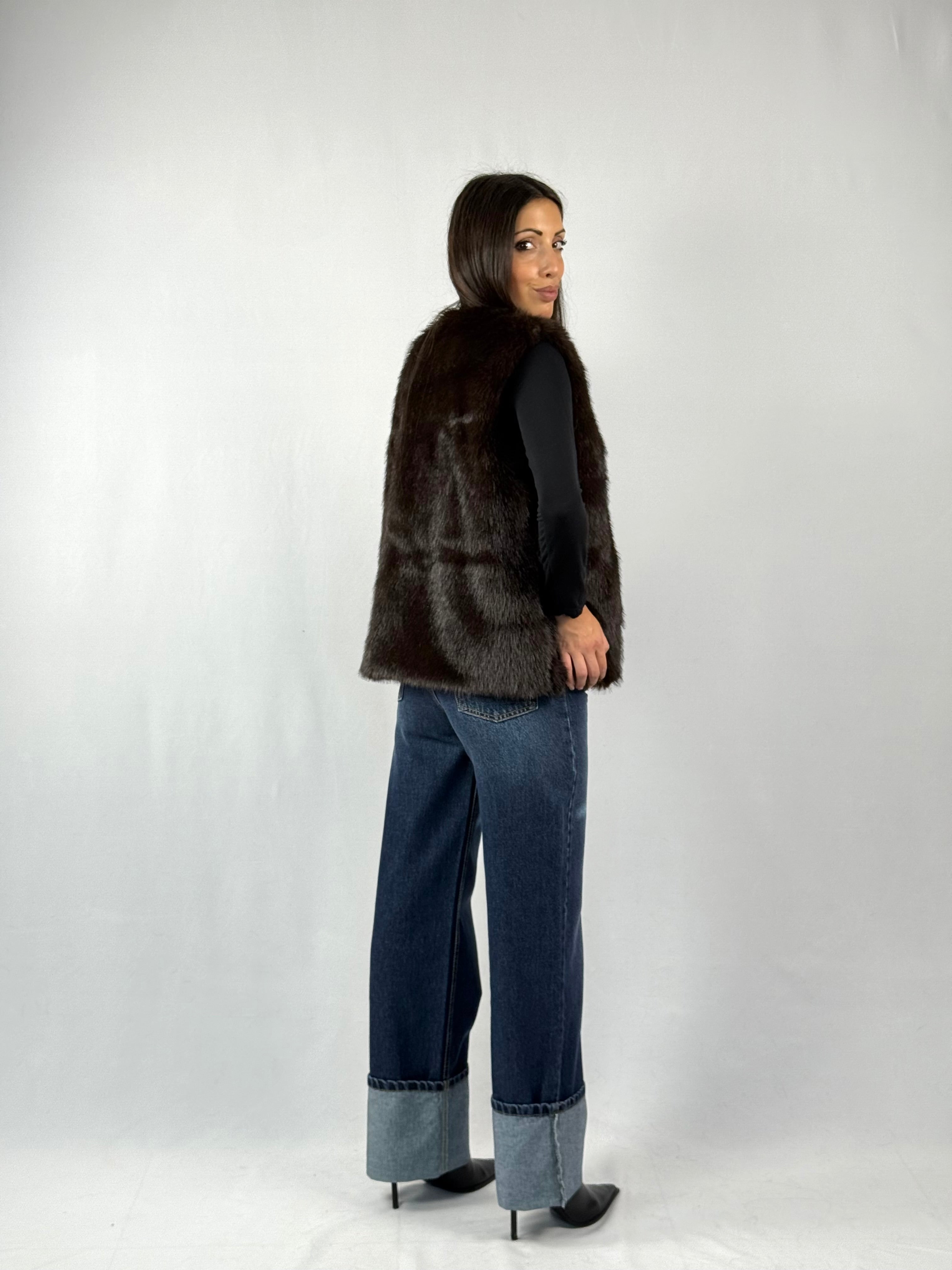 Gilet in Eco pelliccia cioccolato