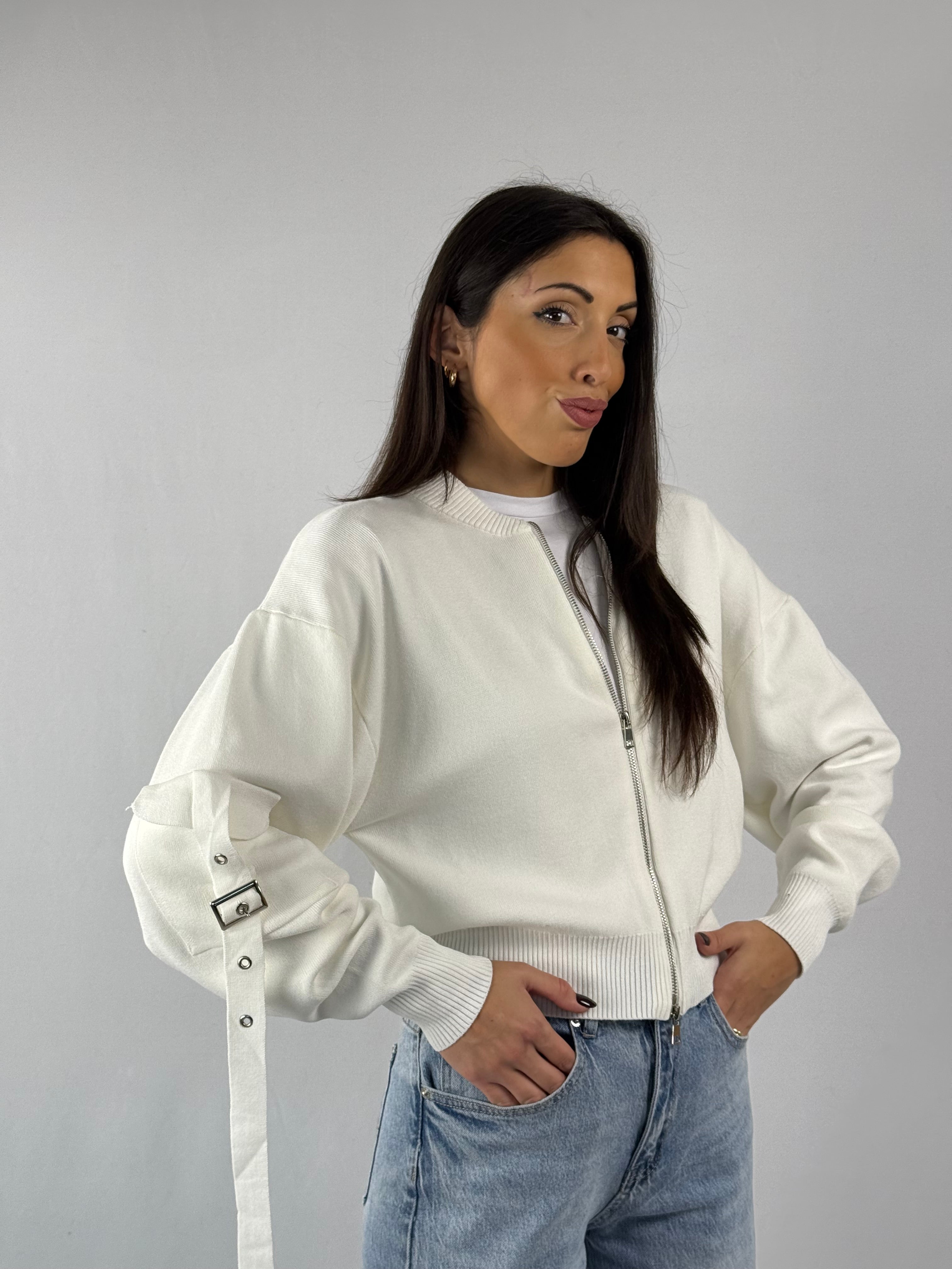 Bomber crop leggero bianco