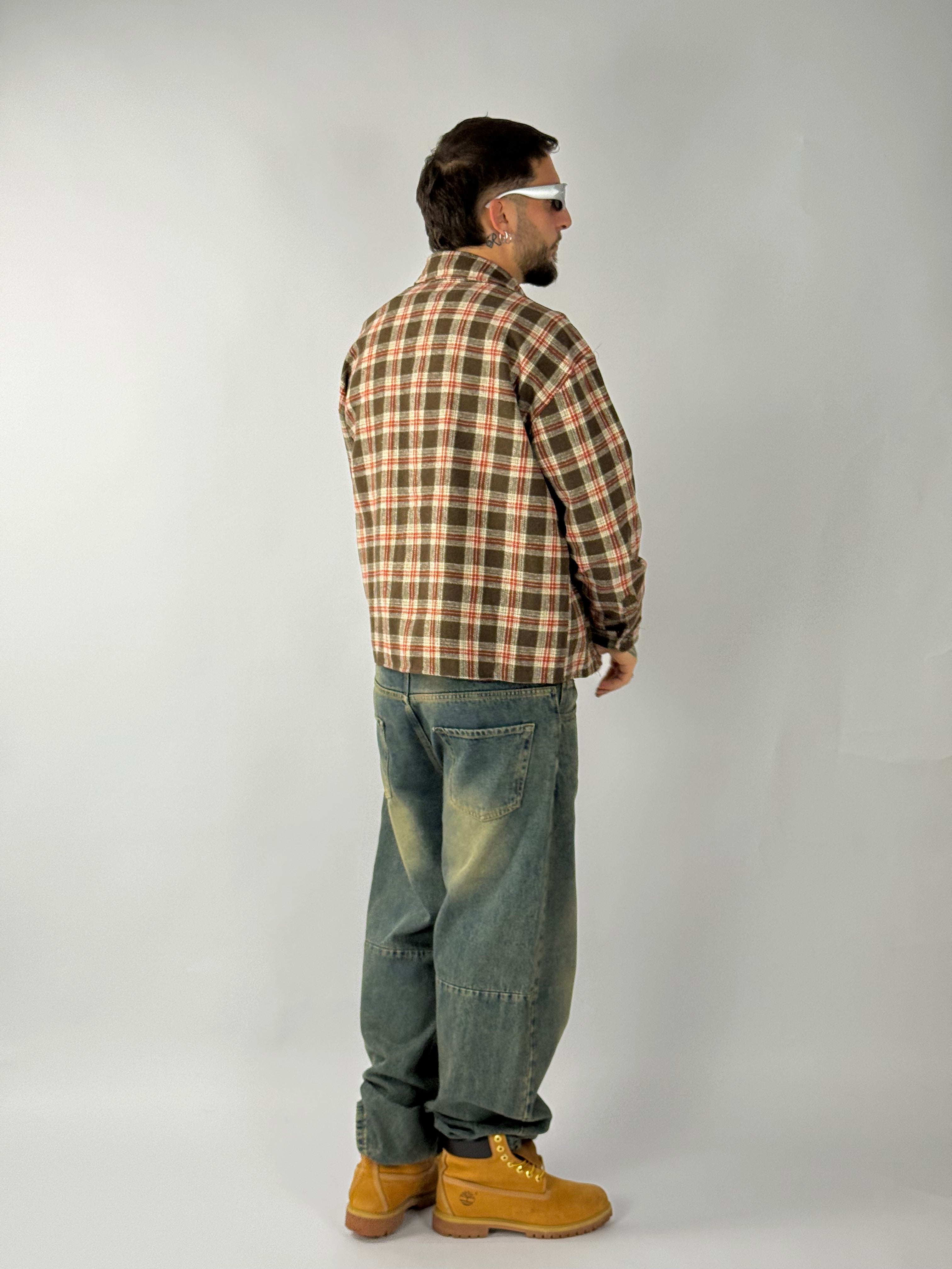 Camicia boxy quadri marrone