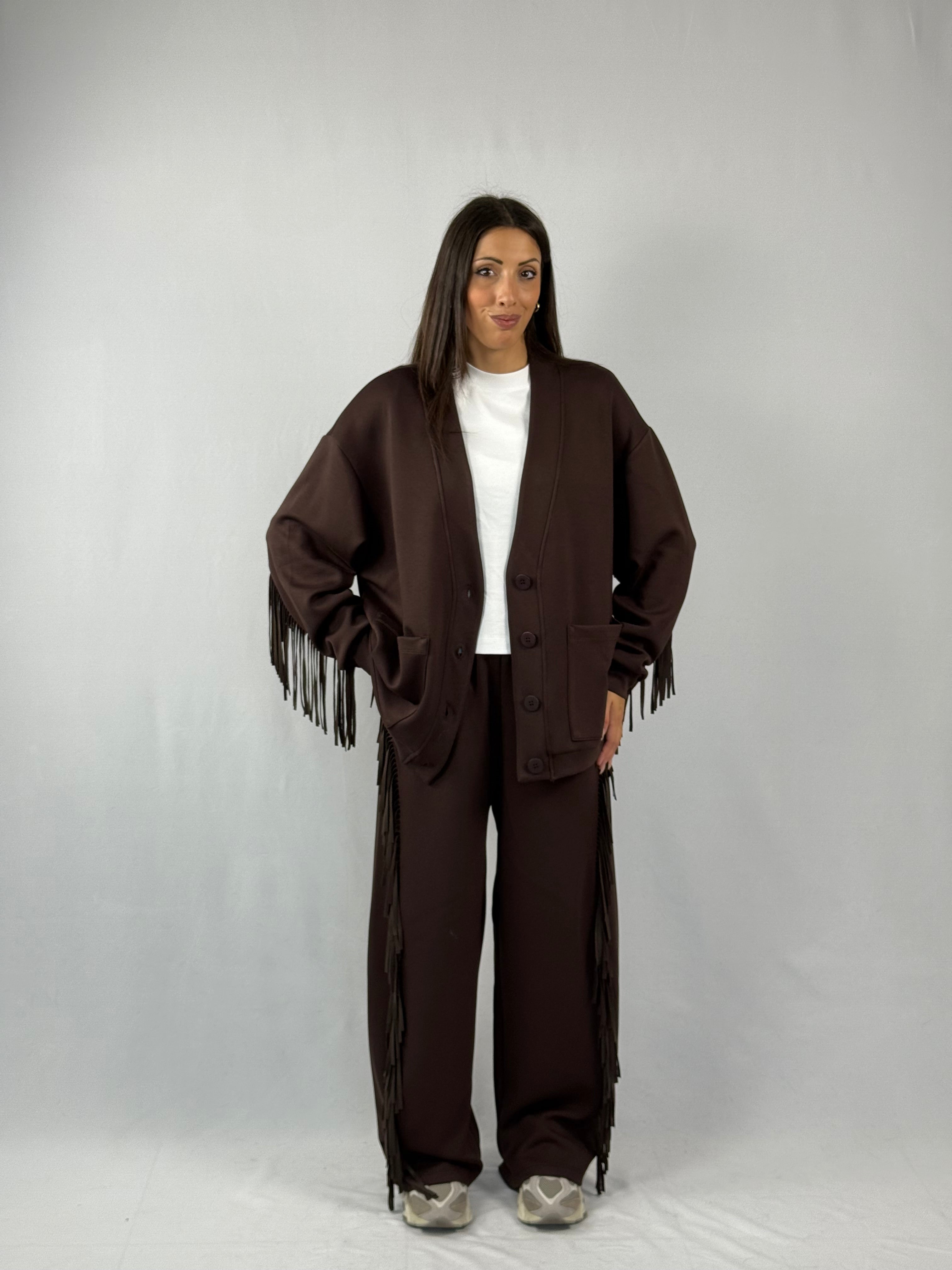 Cardigan frange marrone Lumina