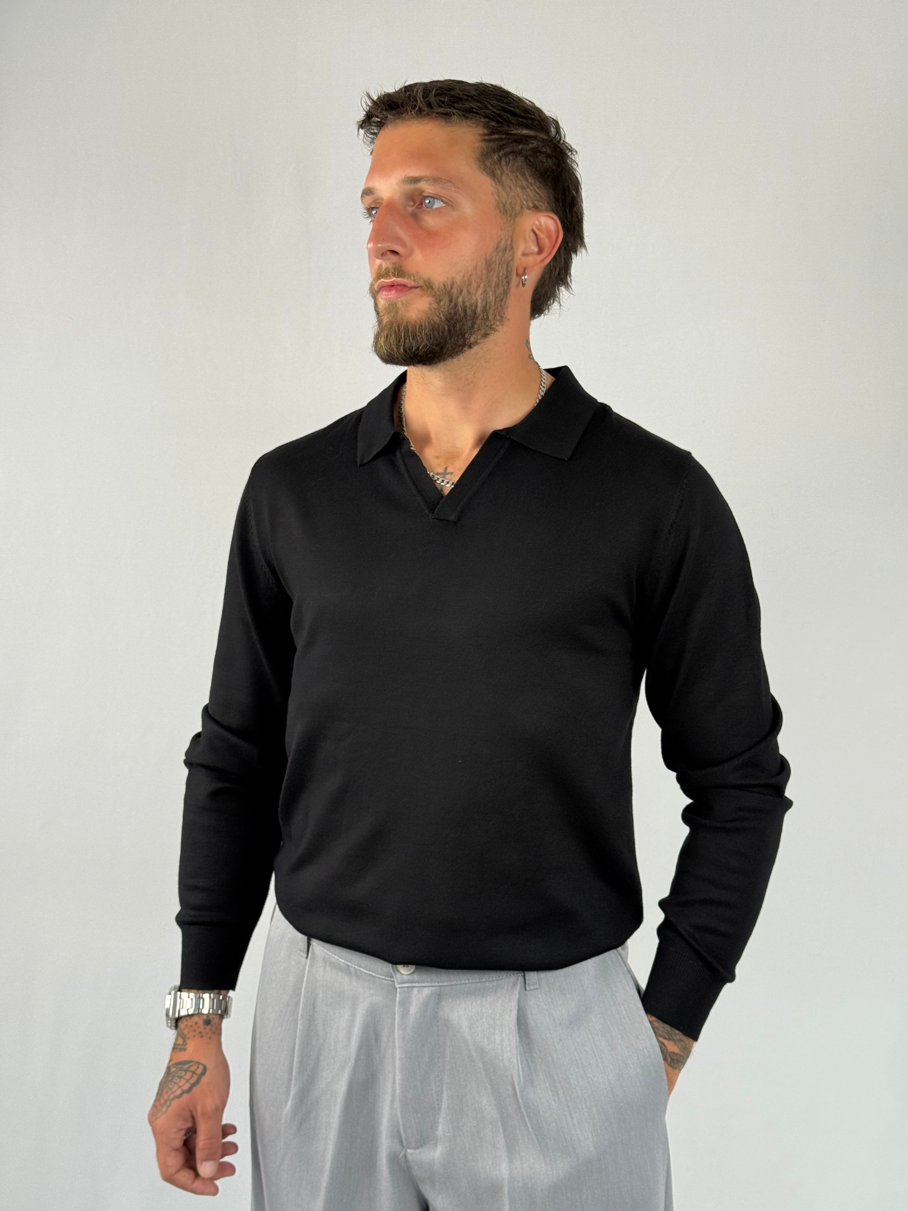 Maglia polo V nera