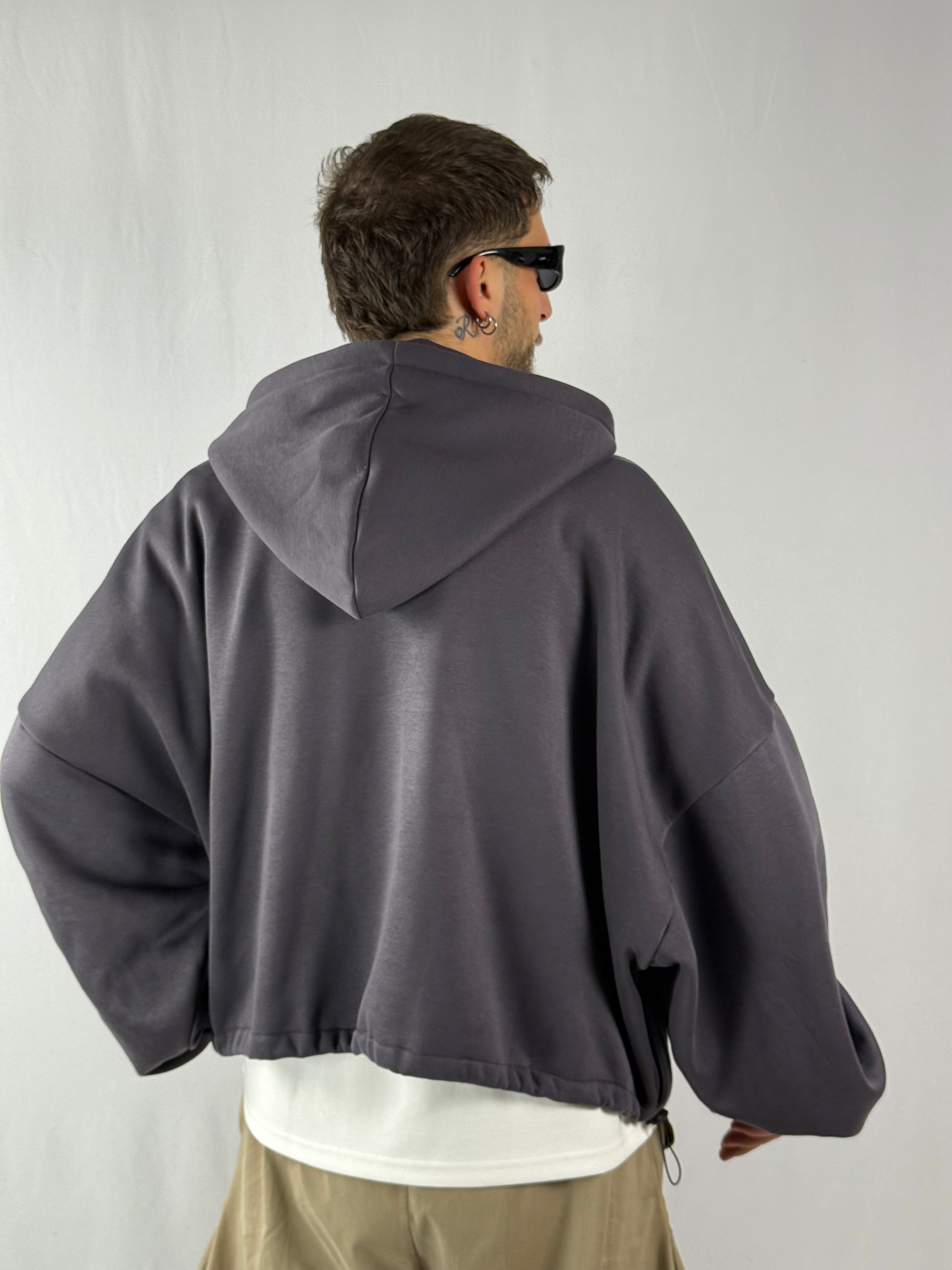 Felpa “best hoodie” crop zip piombo